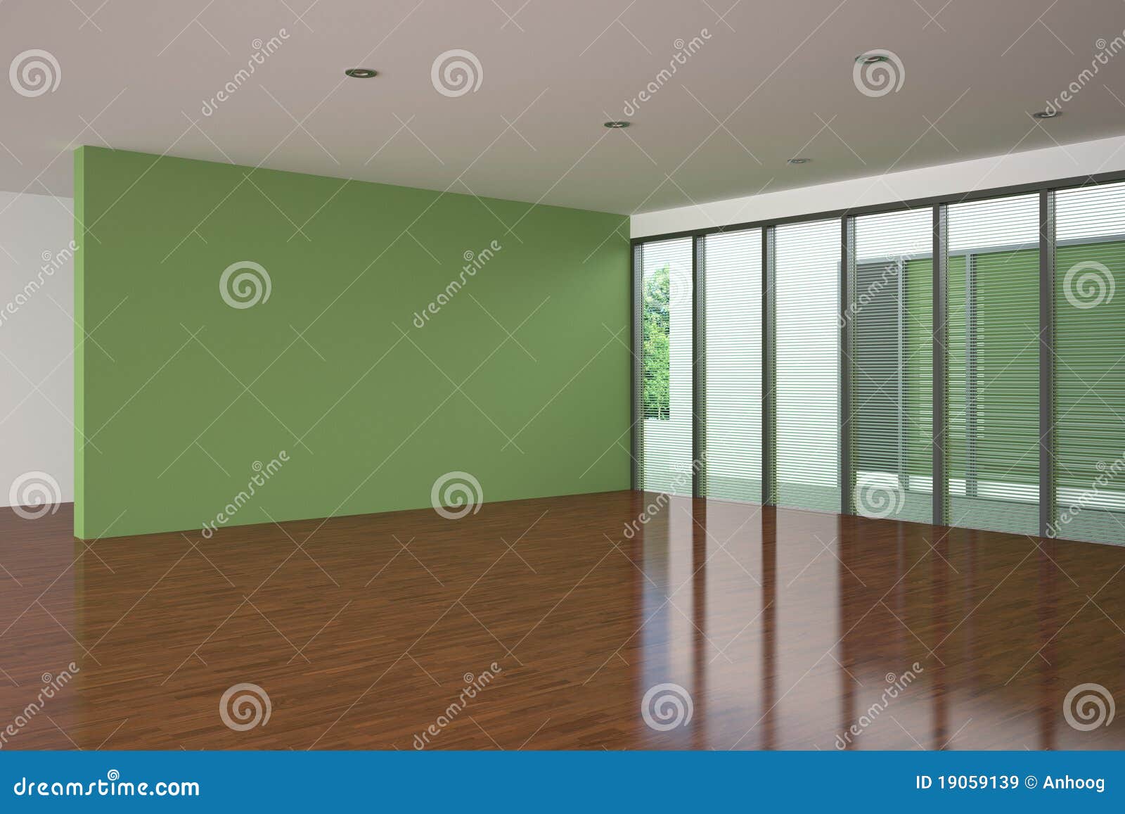 Modern en eigentijds woonkamerbinnenland met groene muur en houten ... Exclusieve slaapkamers en