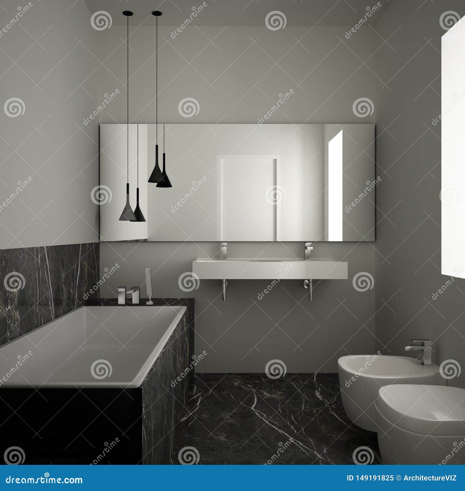 Moderne Minimalistische Badkamers Met Donkere Marmeren Vloer En Tegels ...