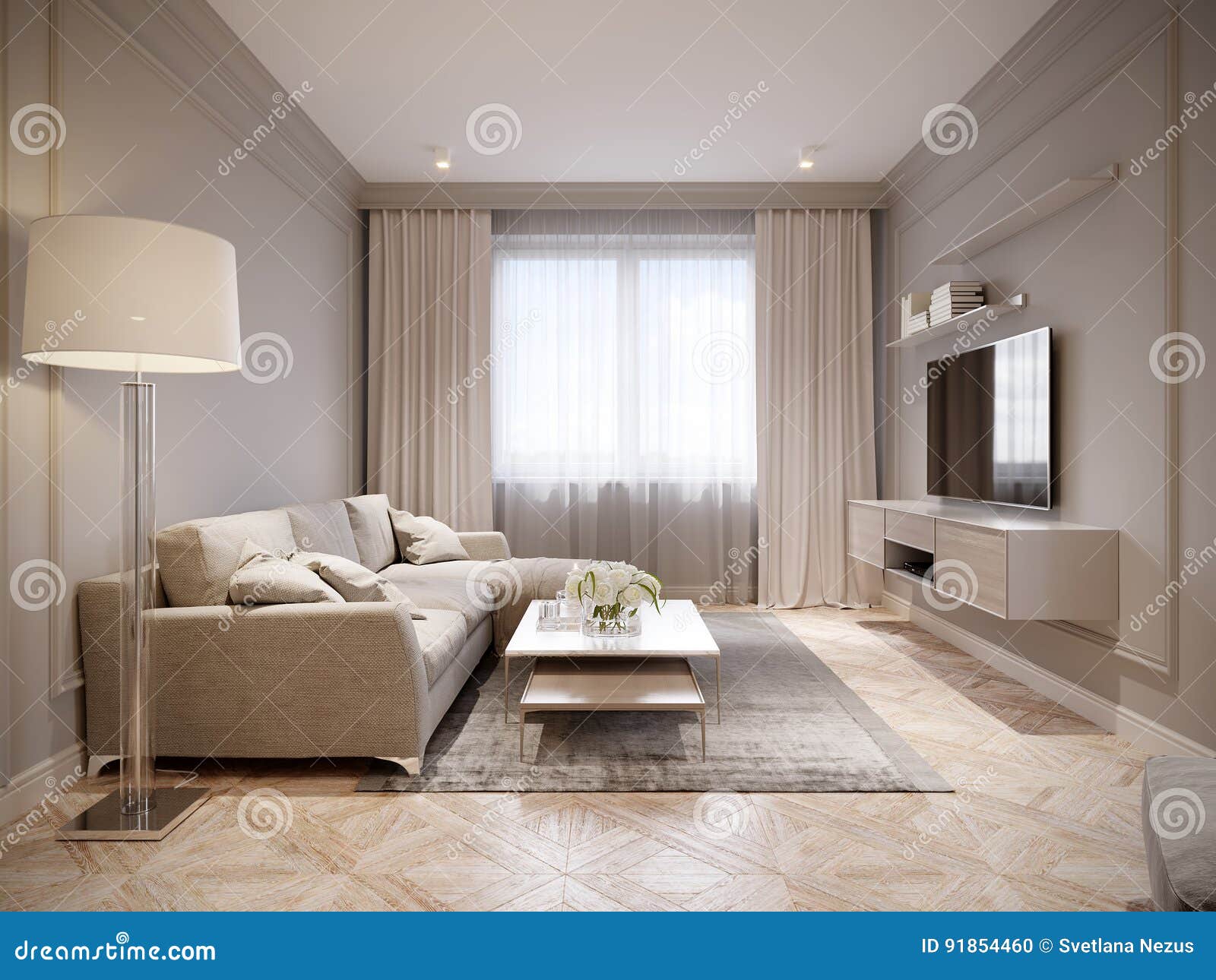 Moderner Beige Gray Living Room Interior Design Stock Abbildung ...