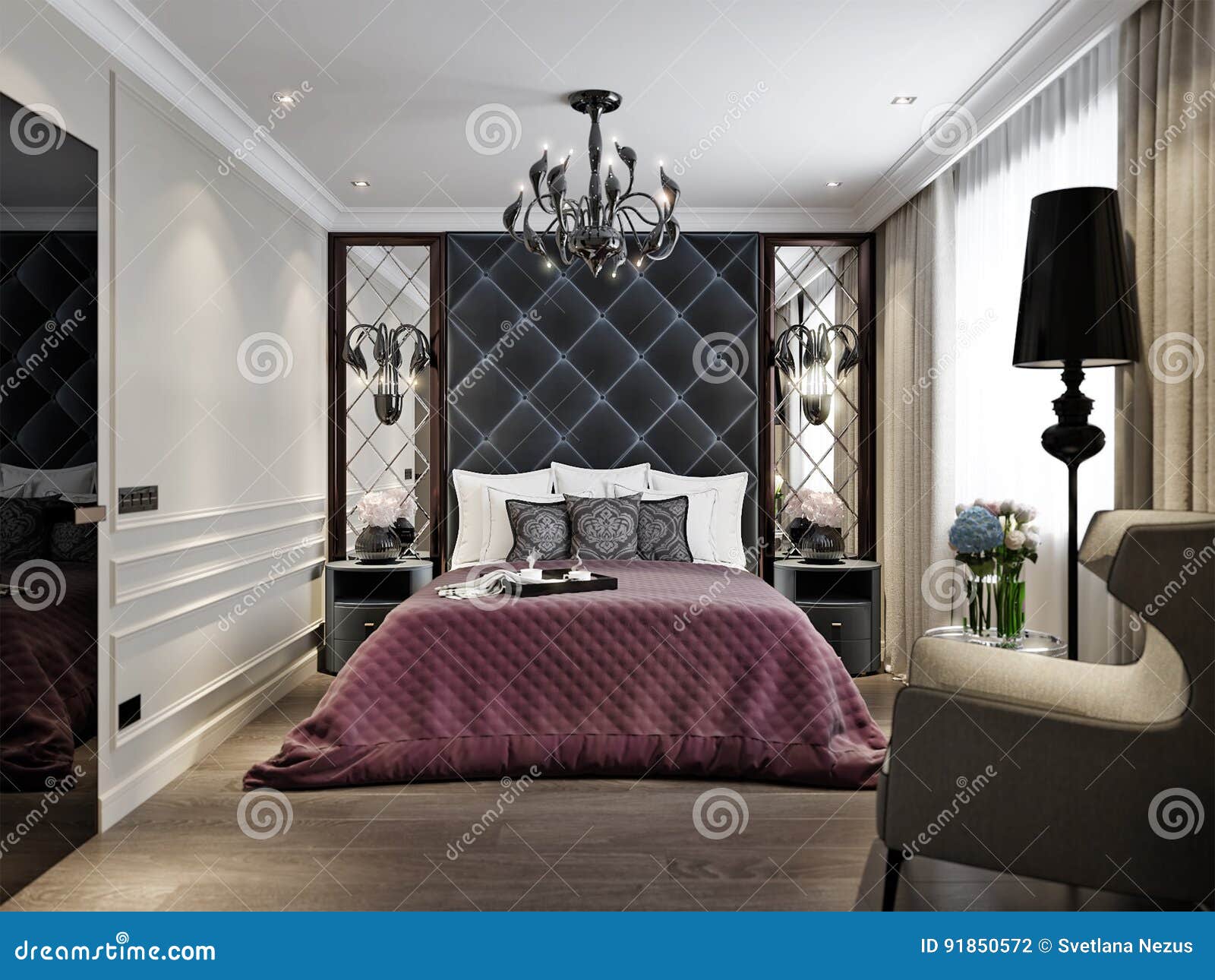 Moderner Klassischer Art Deco Bedroom Interior Design Stock