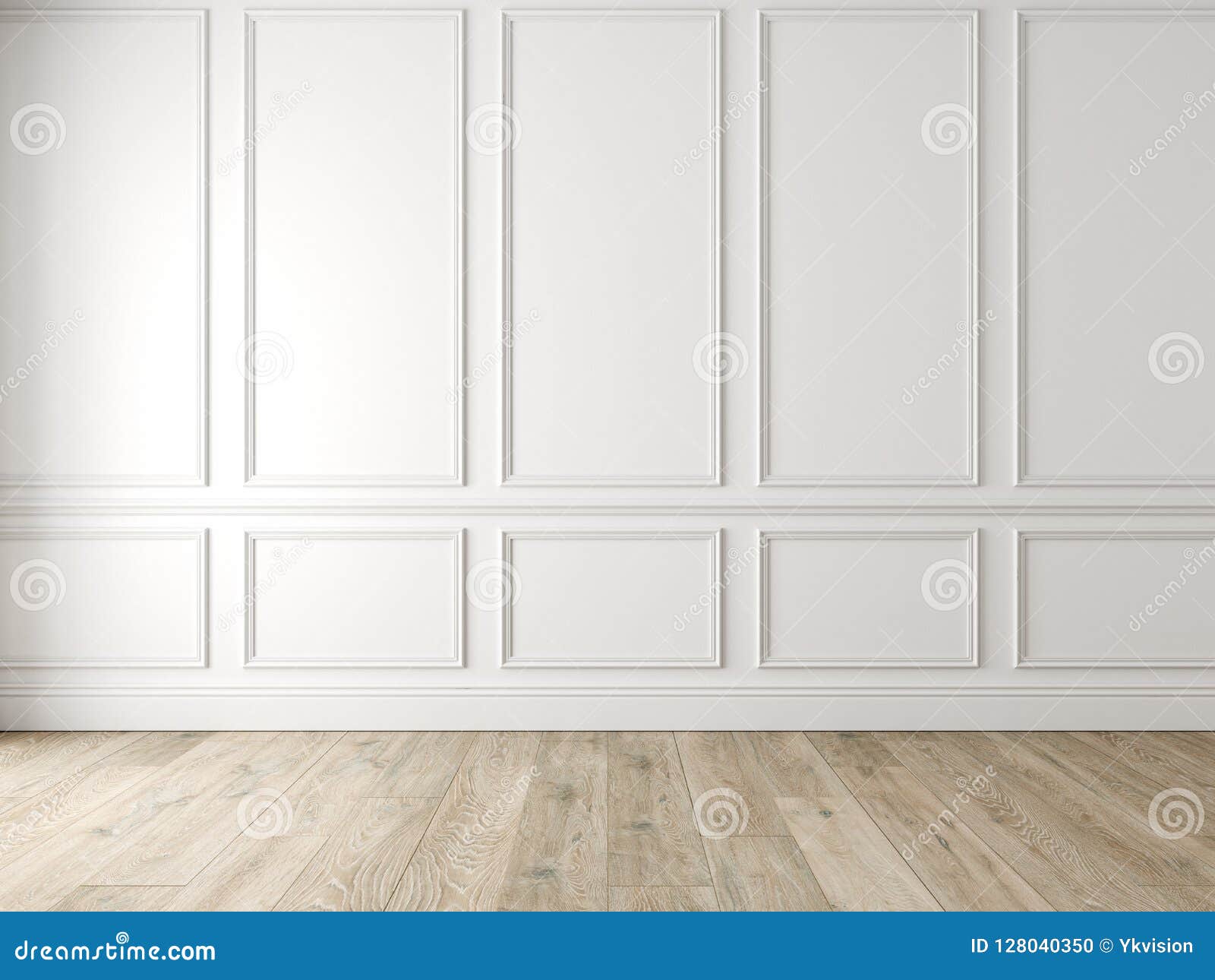 Moderner klassischer weißer leerer Innenraum mit Wänden und Bretterboden