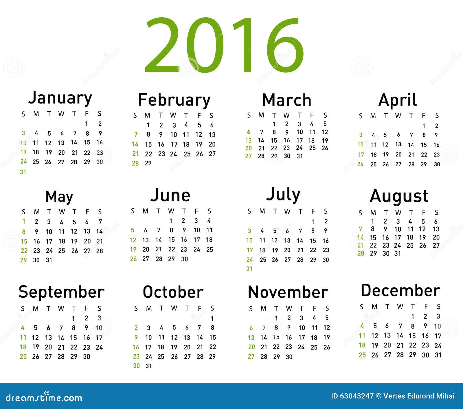 Moderner Und Einfacher Kalender 2016 Vektor Abbildung - Illustration 