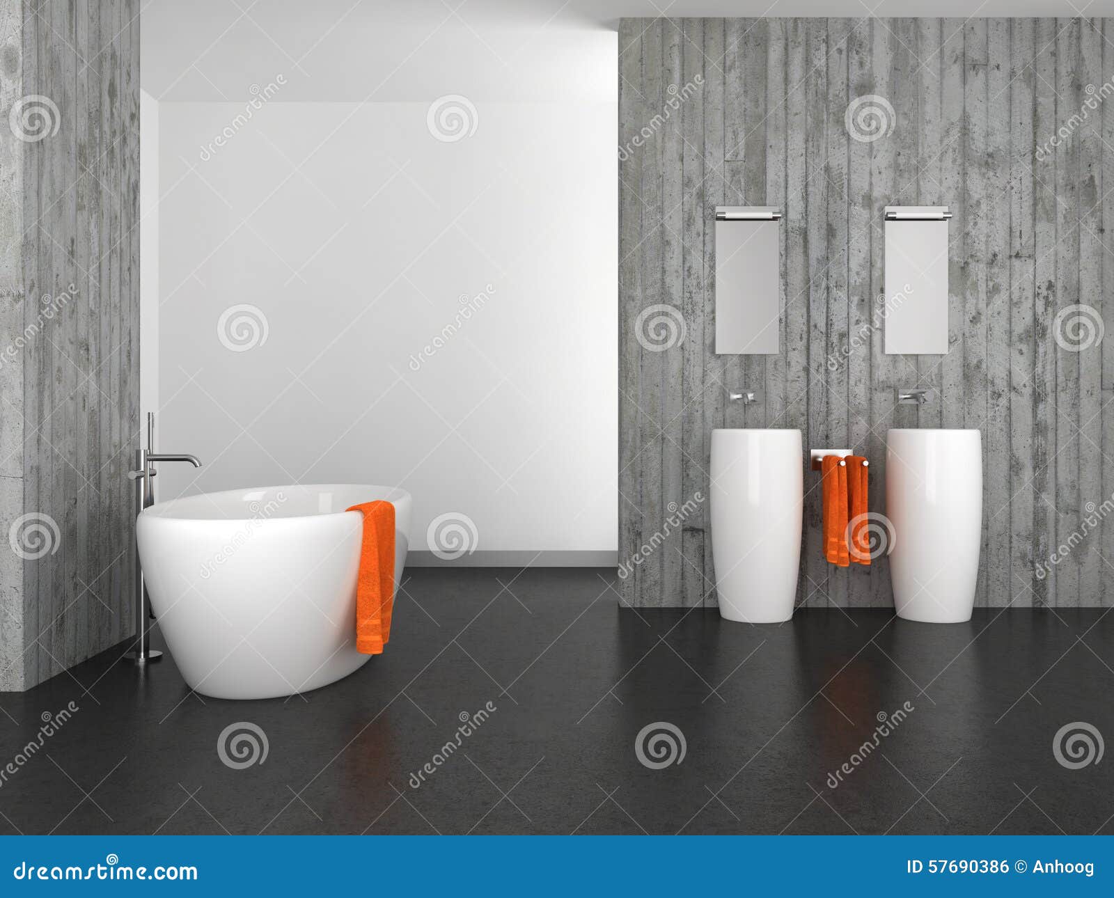 Modernes Badezimmer Mit Betonmauer Und Dunklem Boden Stock Abbildung ... Modernes Badezimmer Mit Betonmauer Und Dunklem Boden Stock Abbildung ...