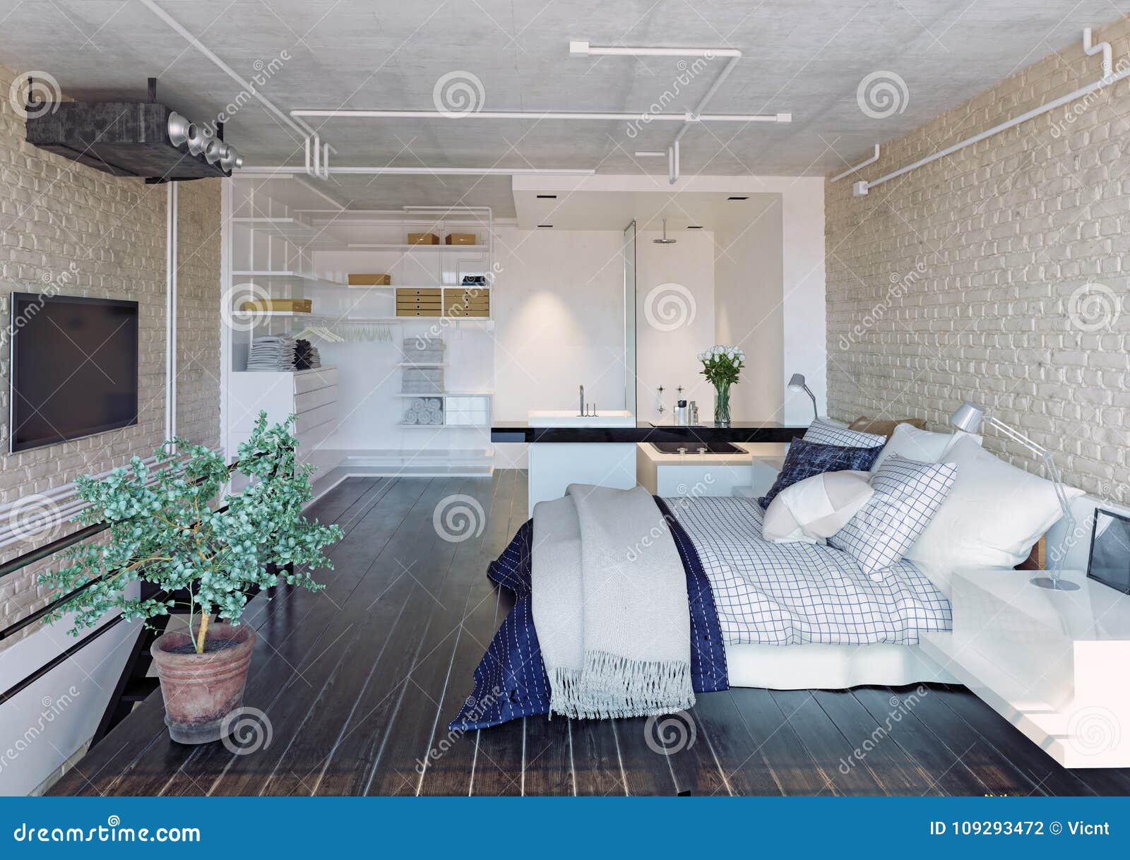 Modernes Dachboden Schlafzimmer Stock Abbildung