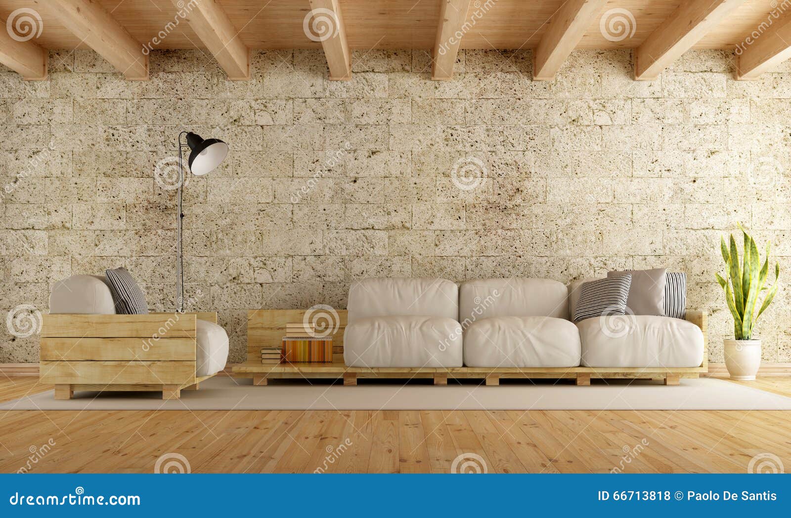 Modernes Wohnzimmer Mit Palettensofa Stock Abbildung Illustration von