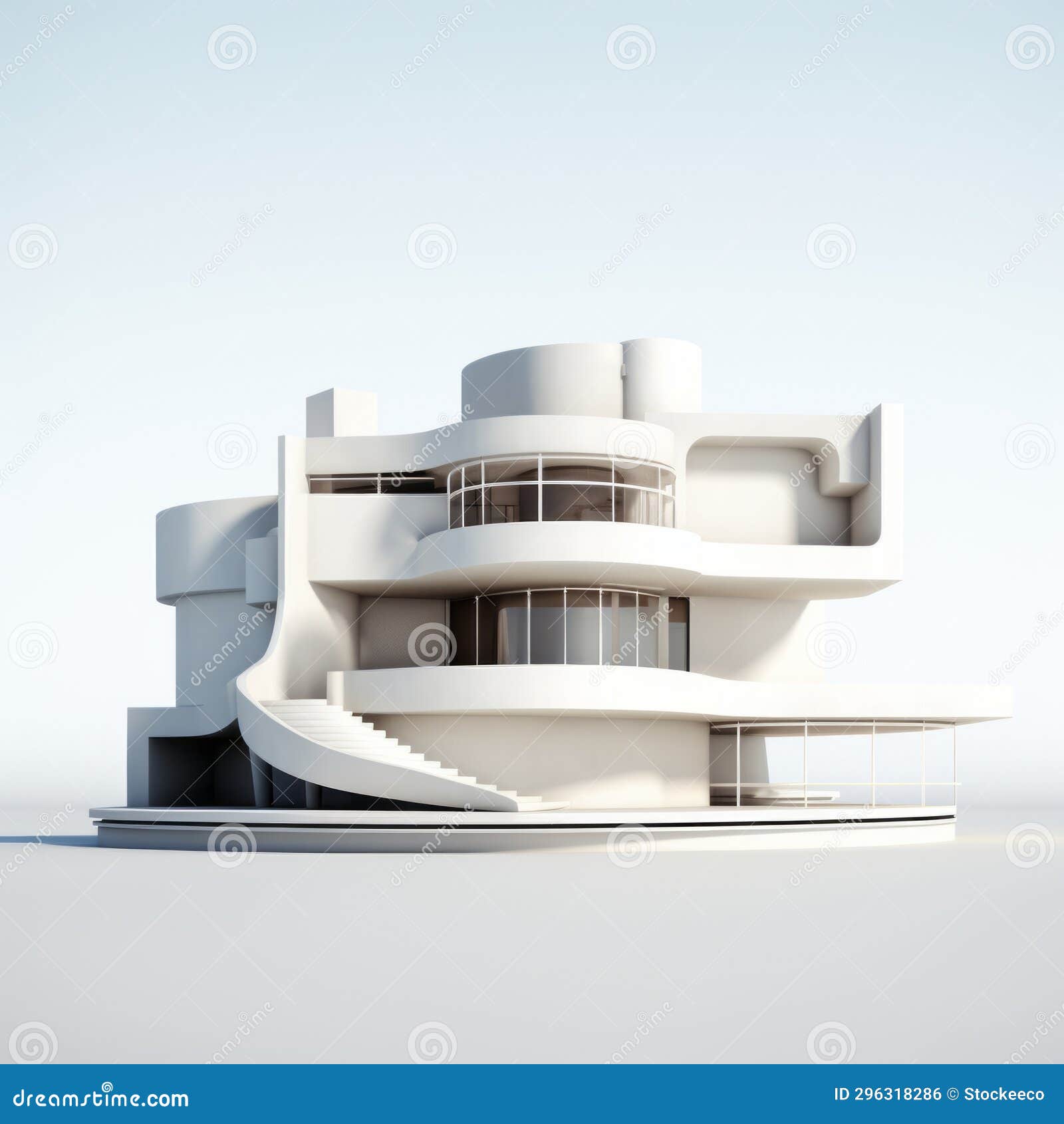 modernist white building a 3d model with bauhaus influence