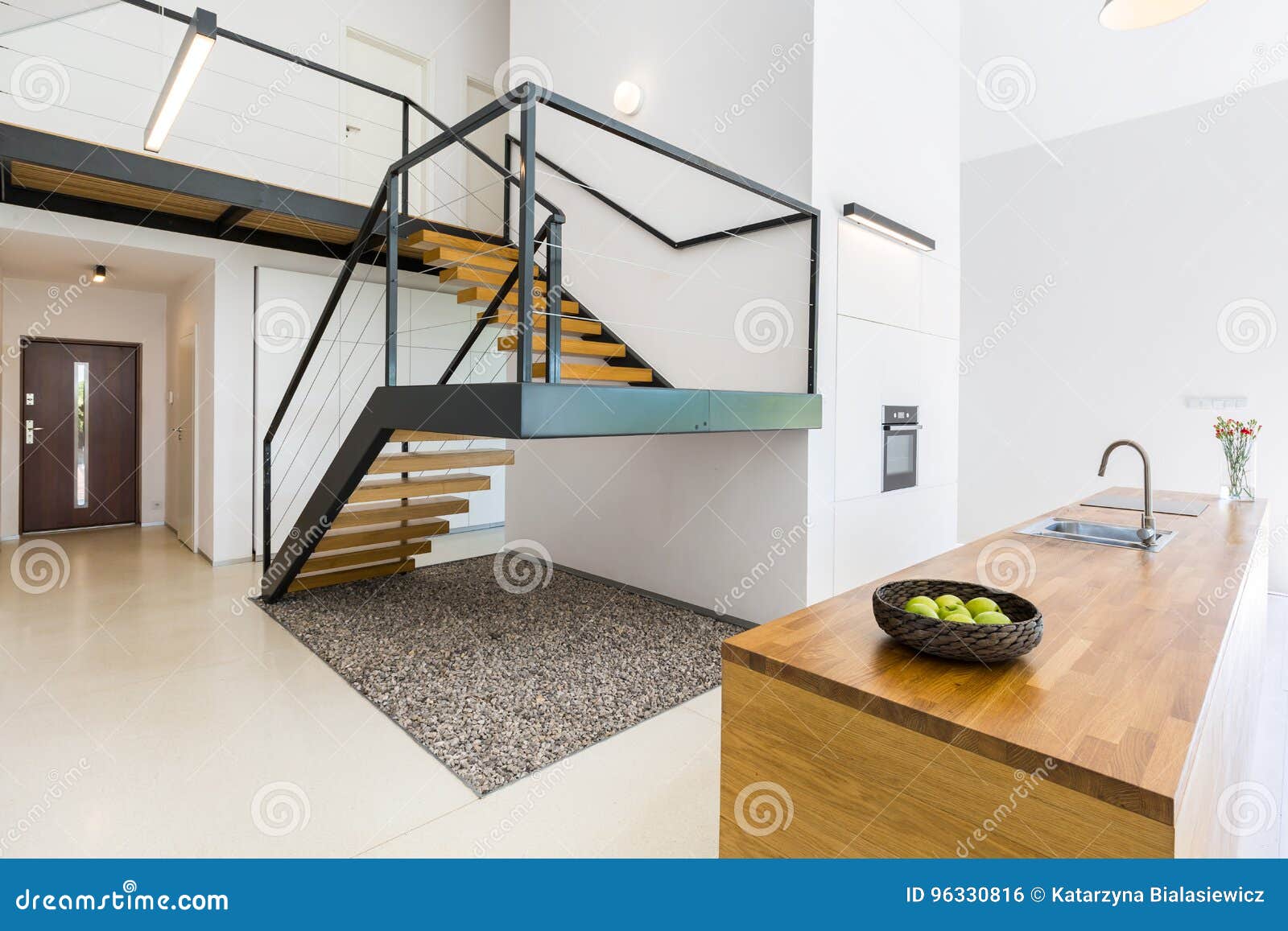 modernistic interior with massive staircase