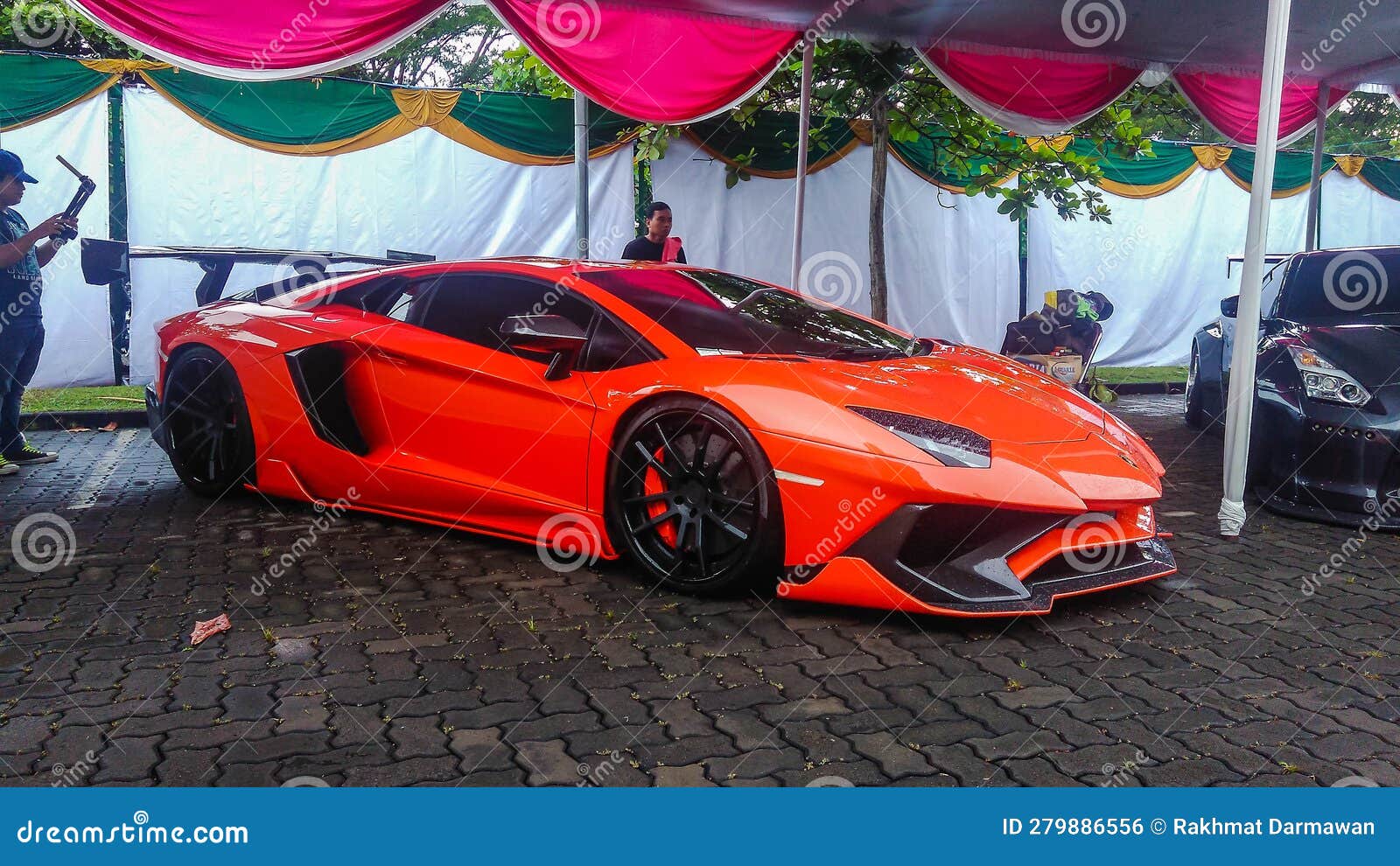 Modified Orange Lamborghini Aventador in Car Meet Editorial Photo