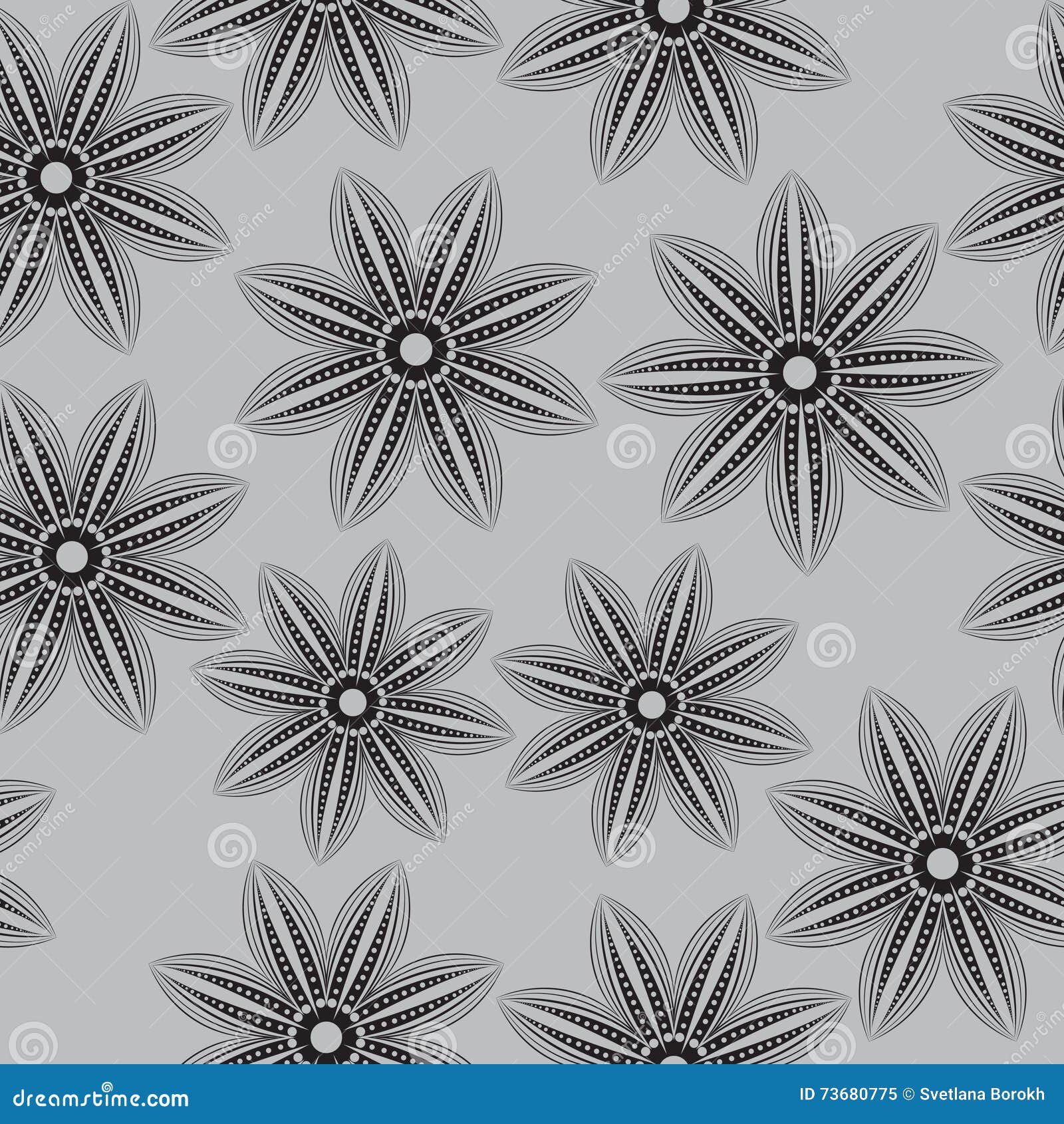 Modèle sans couture floral, dans le style du dessin de main Fleurs noires et blanches