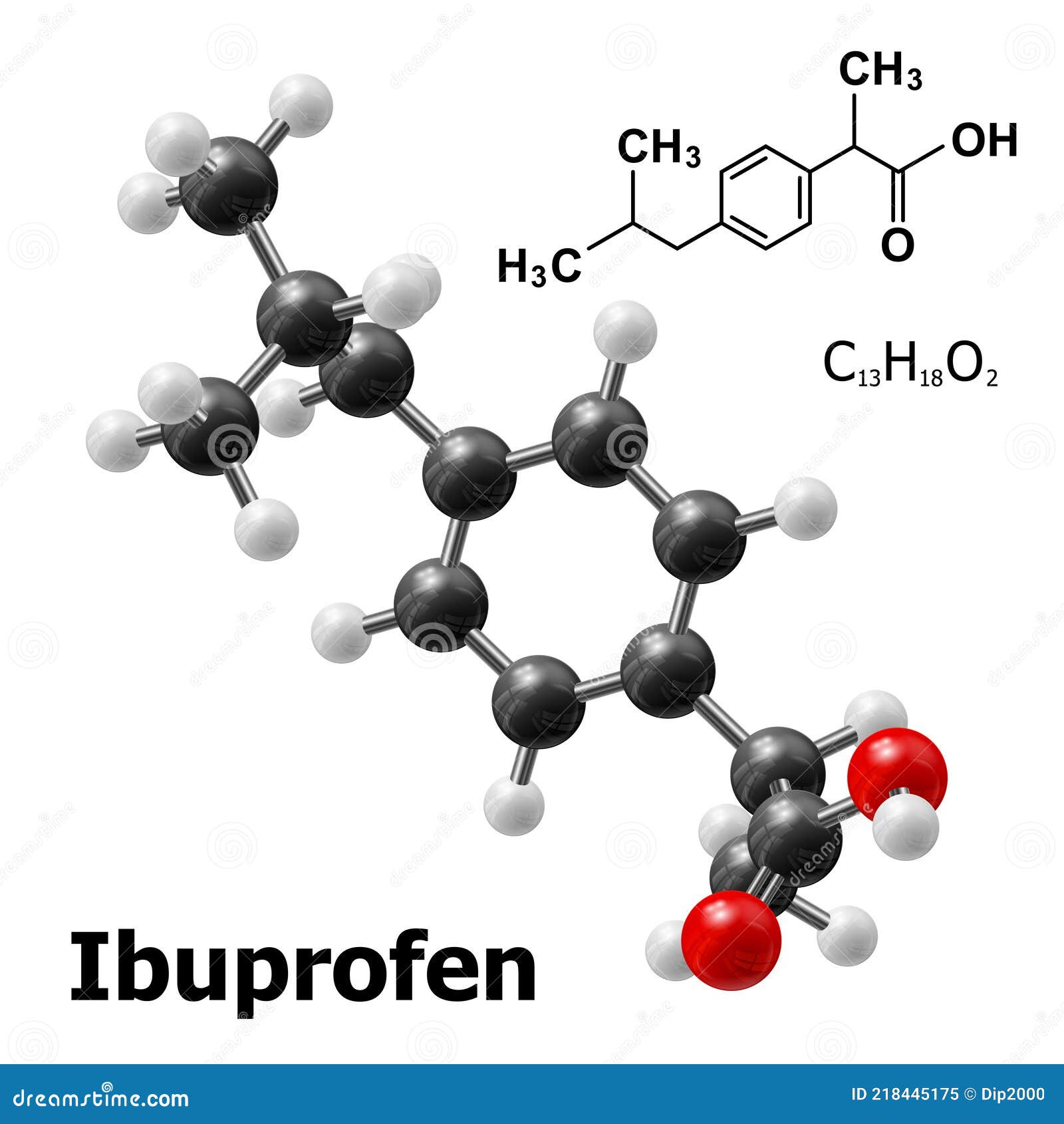 Modèle 3d De La Molécule D'ibuprofène Illustration de Vecteur