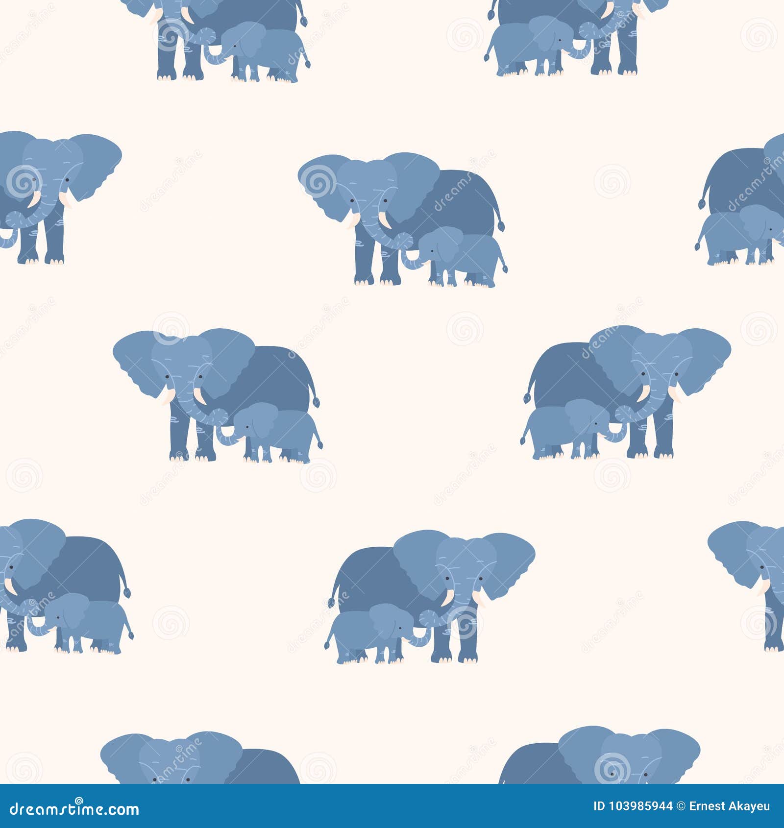 Modèle sans couture avec l'éléphant de mère tenant son veau par le tronc Contexte avec la famille des animaux drôles de bande dessinée sur le fond clair Illustration de vecteur pour la copie de tissu, papier peint, papier d'emballage