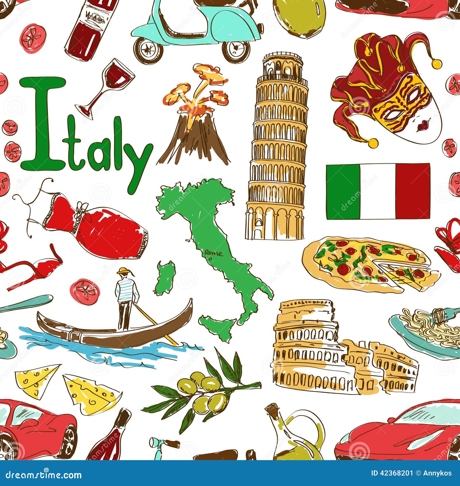 Page De Garde Italie A Imprimer Modèle Sans Couture De L'Italie De Croquis Illustration de Vecteur