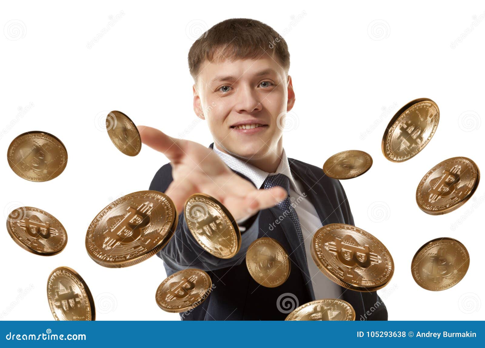 Moeda De Jogo Do Bitcoin Do Homem De Negócios Foto de Stock - Imagem de  dinheiro, investimento: 105293638