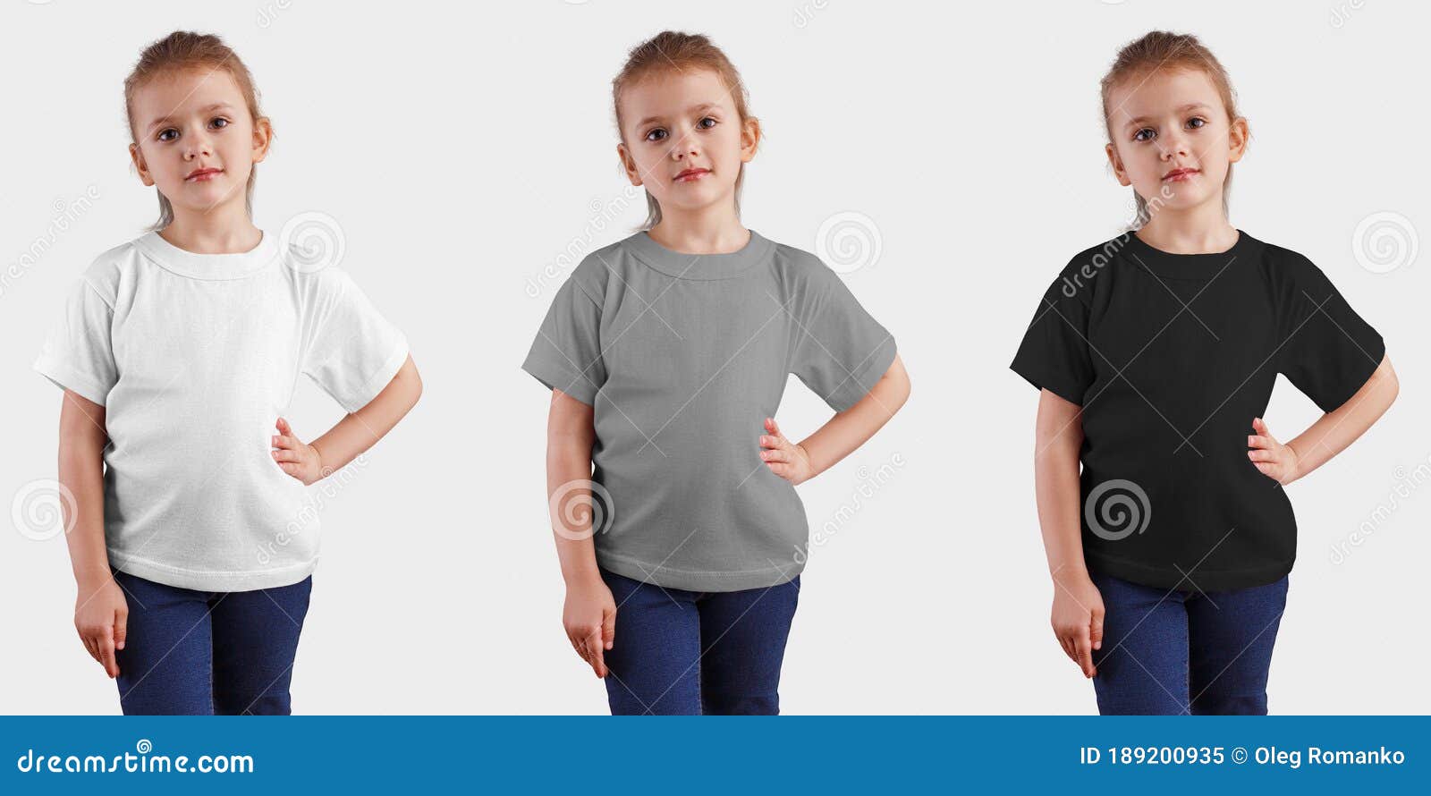 Mofa De Una Camiseta Negra Gris Blanca Sobre Una Niña Con Una Mano En La  Cintura Niños Ropa Para La Presentación De Diseño Patrón Imagen de archivo  - Imagen de ropa, menor