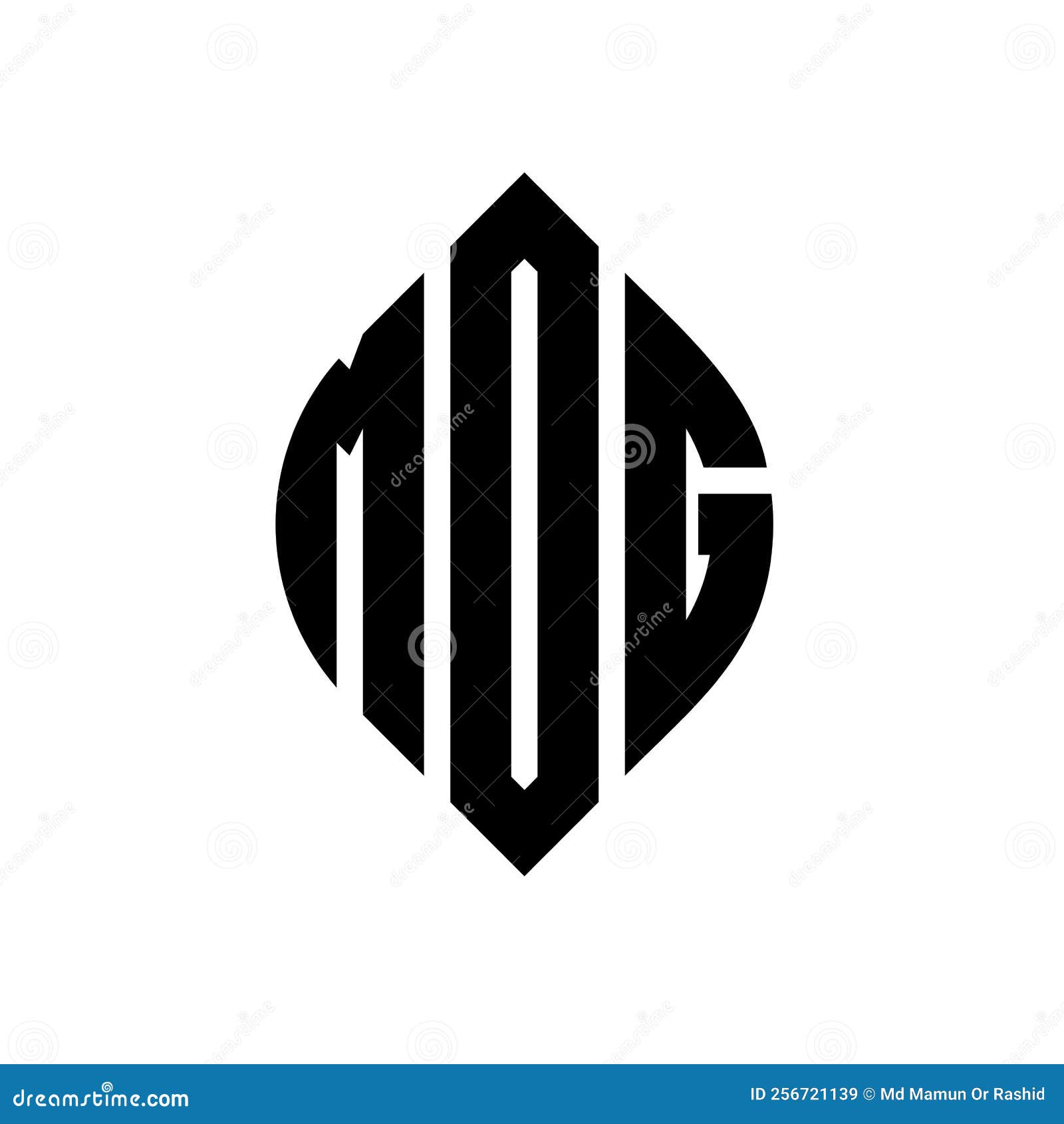 mog circle letter logo  with circle and ellipse . mog ellipse letters with typographic style. the three initials form a