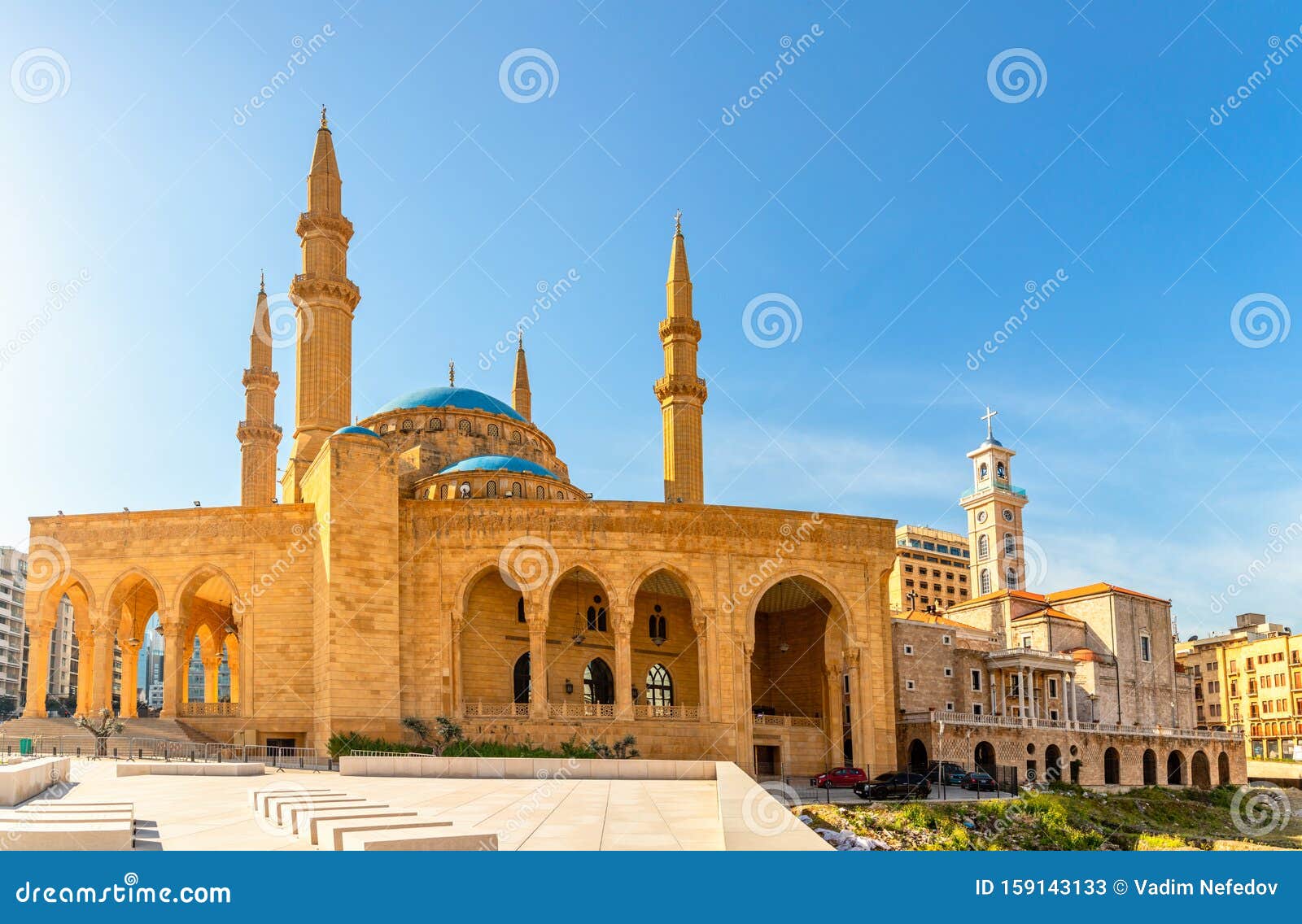 mohammad al-amin mosque and saint georges maronite cathedral in the center of beirut, lebanon
