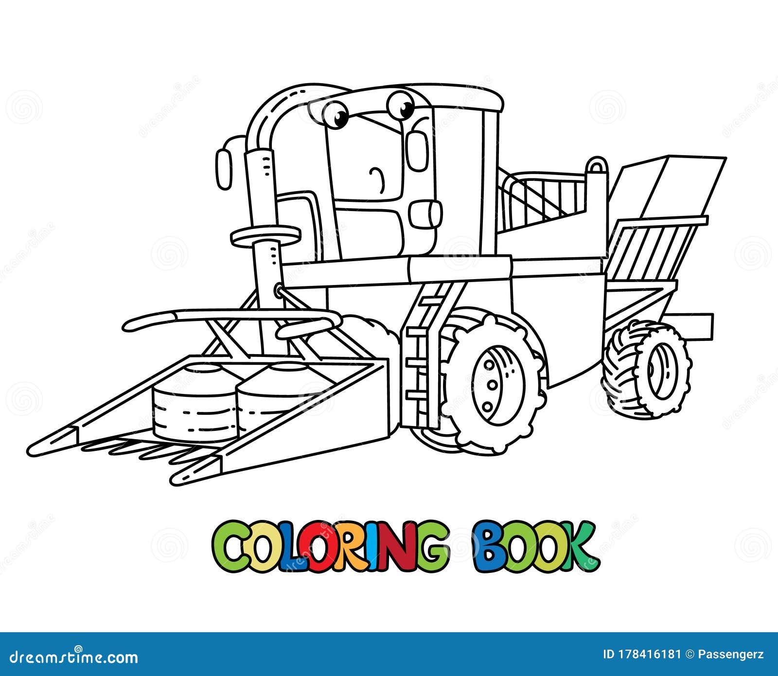 Coloriage De Moissonneuse Batteuse John Deere Moissonneuse-batteuse Drôle Avec Des Yeux. Livre De Coloriage Illustration de Vecteur - Illustration du maïs, moisson: 178416181