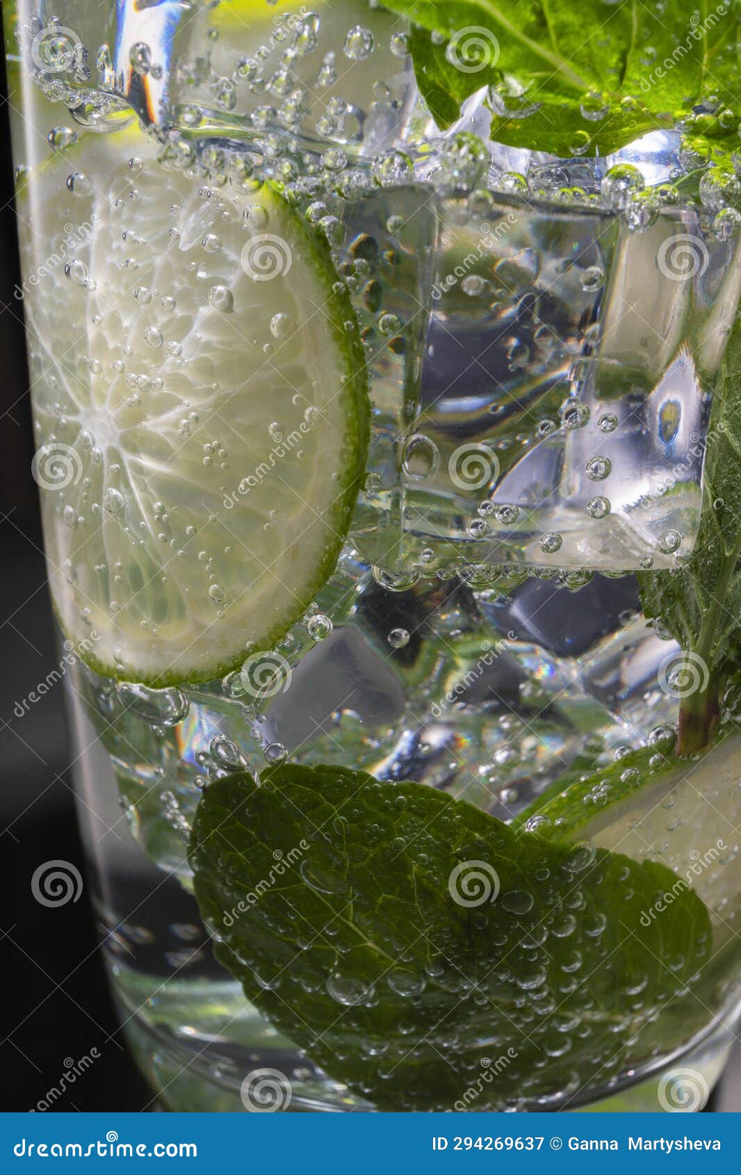 Mojito Alcoholic Cocktail, Rum with Mint Ice, Lime and Tonic, Closeup, Stock Image Image of