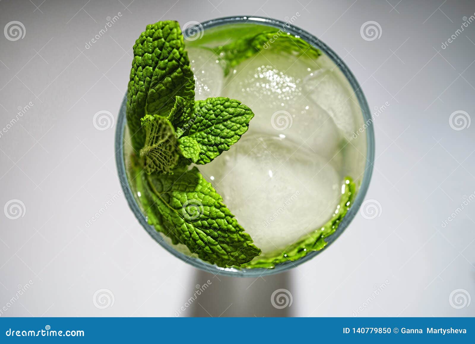 Mojito, Cocktail, Mint, Ice, Top View, Alcohol, Rum Stock Photo Image