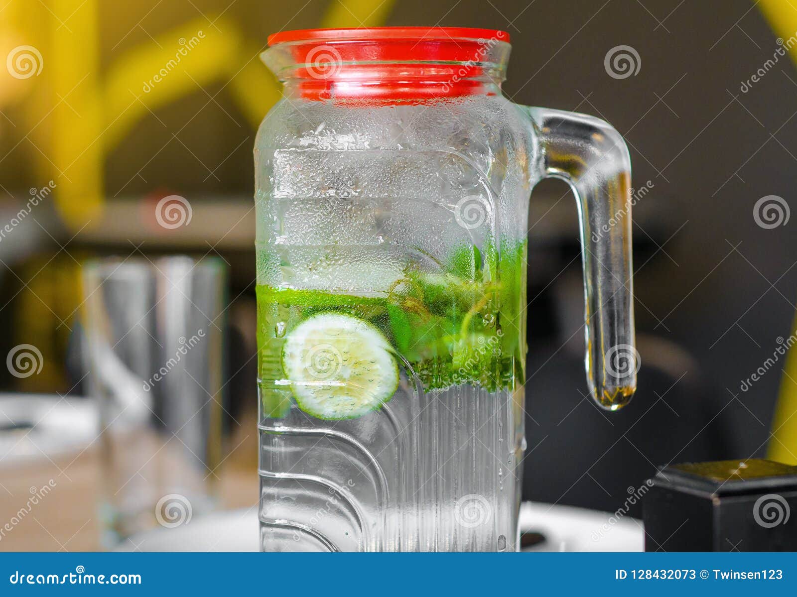 Mojito Drink in Steamed Glass Jug, Lime, Mint Stock Image Image of