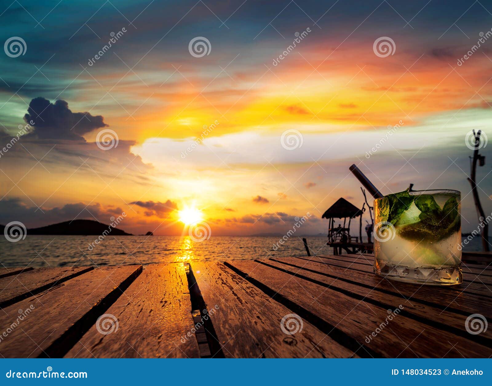 Mojito Drinking with Sunset in Koh Mak Resort Stock Image - Image of ...