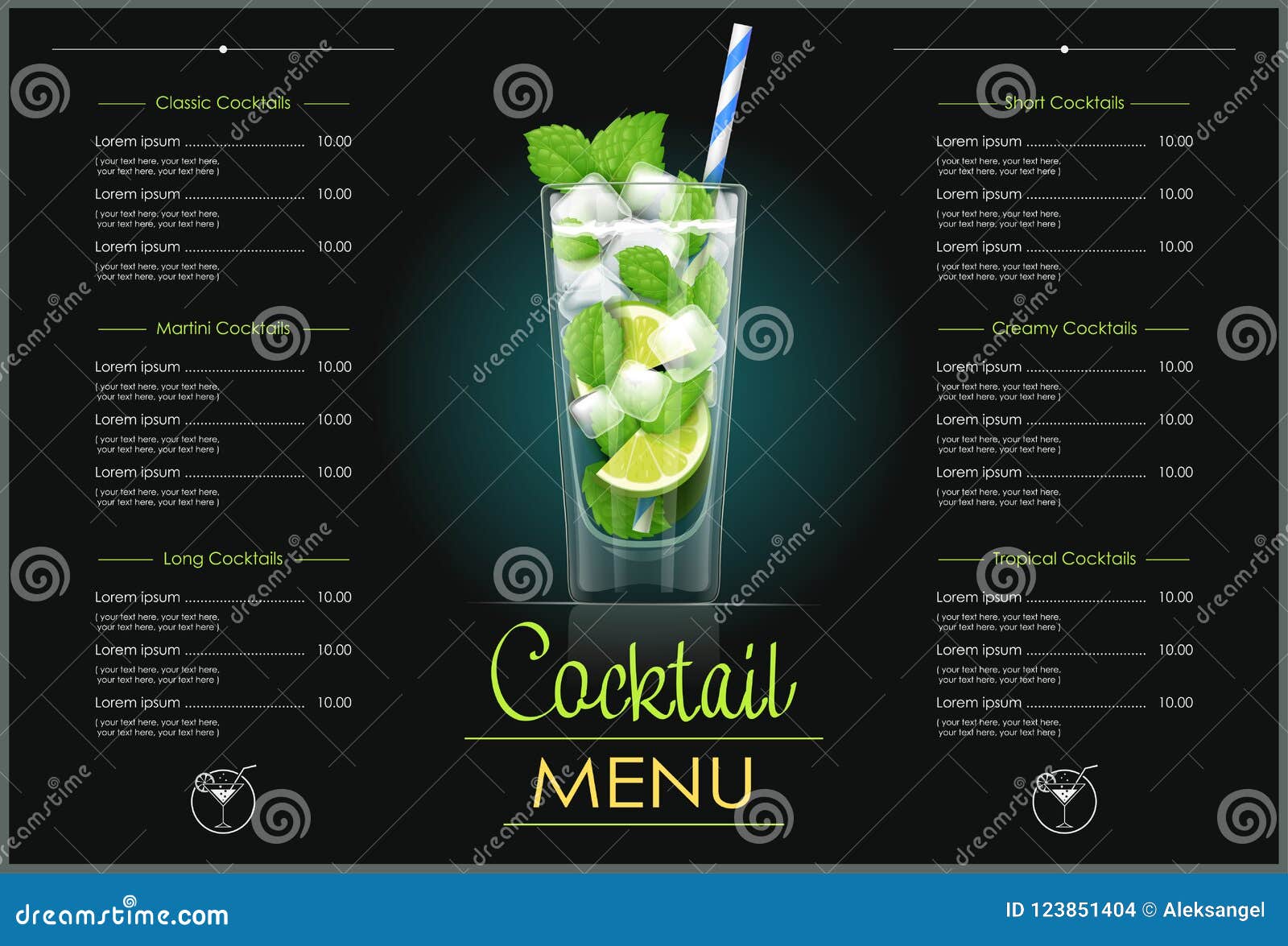 mojito glass. cocktail menu .