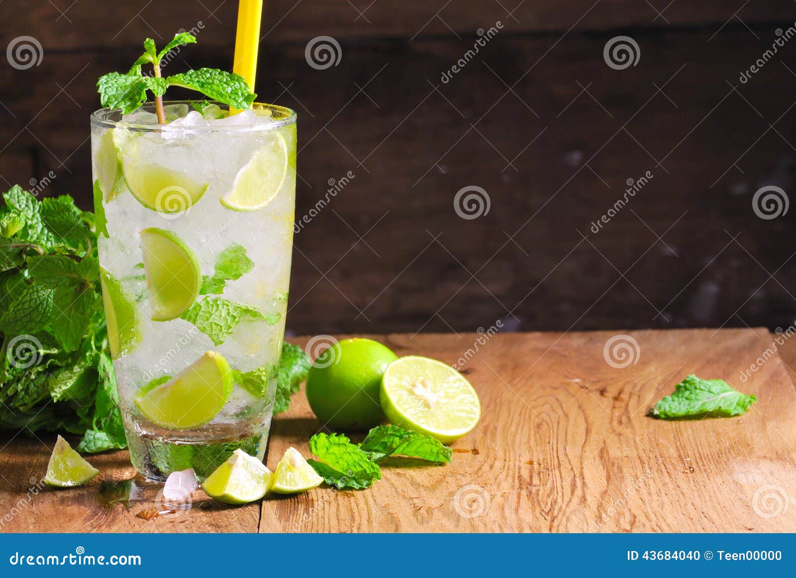 Mojito , Lime Pieces , Leaves of Mint with Ice and Rum Stock Photo