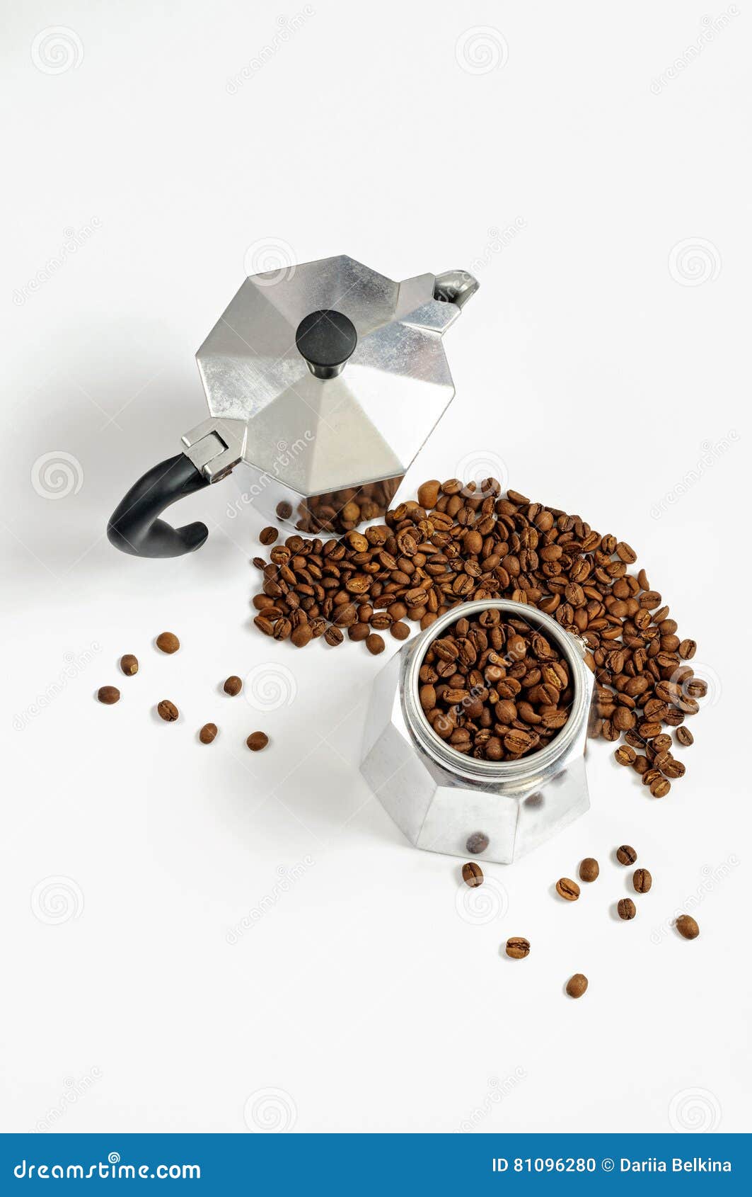Moka coffee pot with beans stock photo. Image of heat 81096280