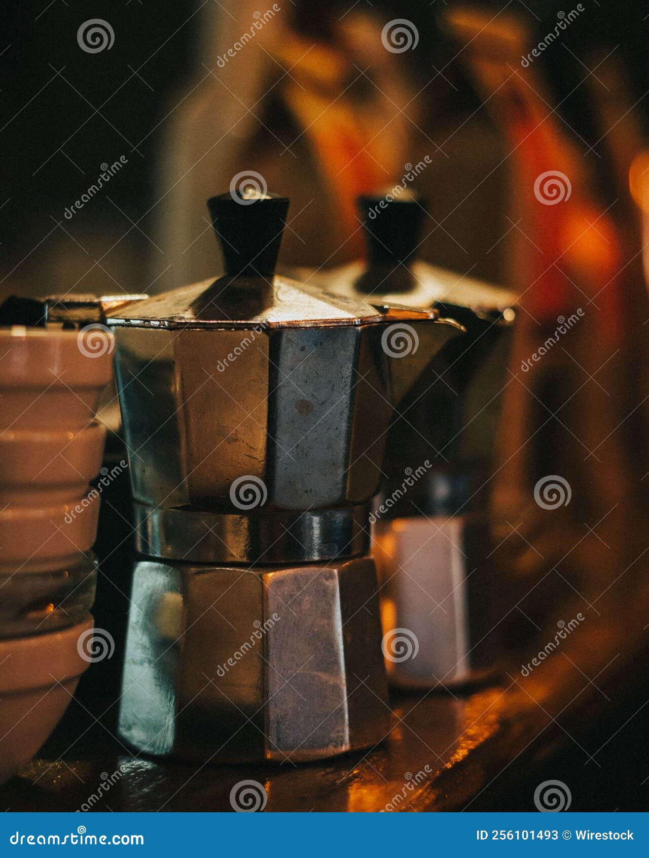 Moka Coffee Pots in the Cafe Bar. Stock Image Image of moka, beverage