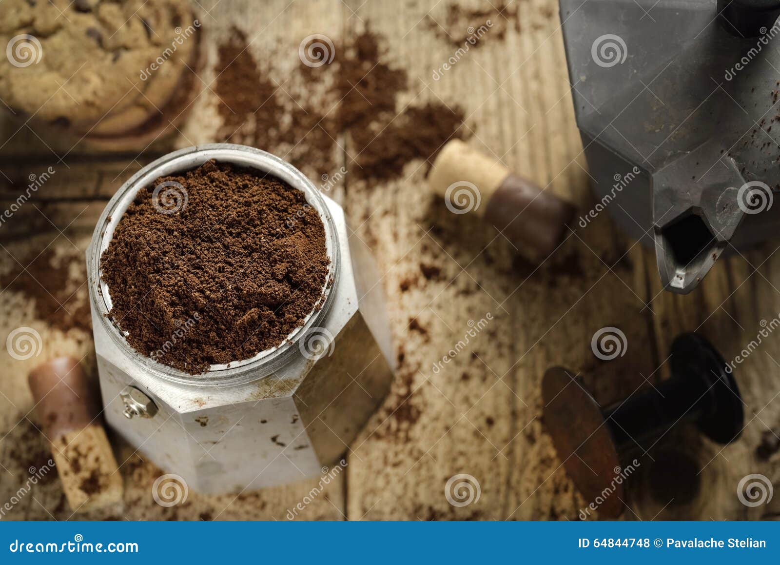 moka express coffee maker and cookie