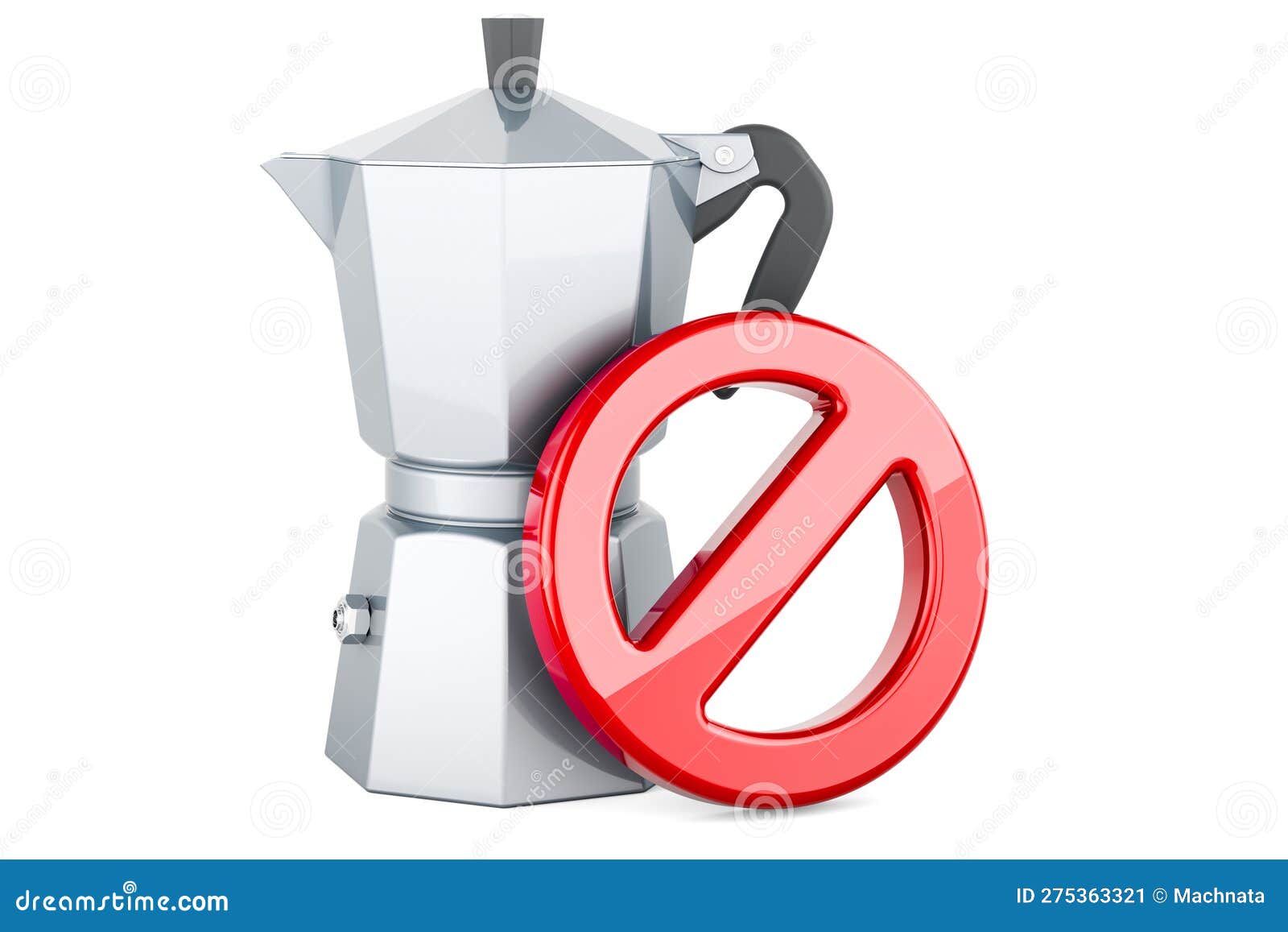 Moka Pot with Forbidden Symbol, 3D Rendering Stock Illustration