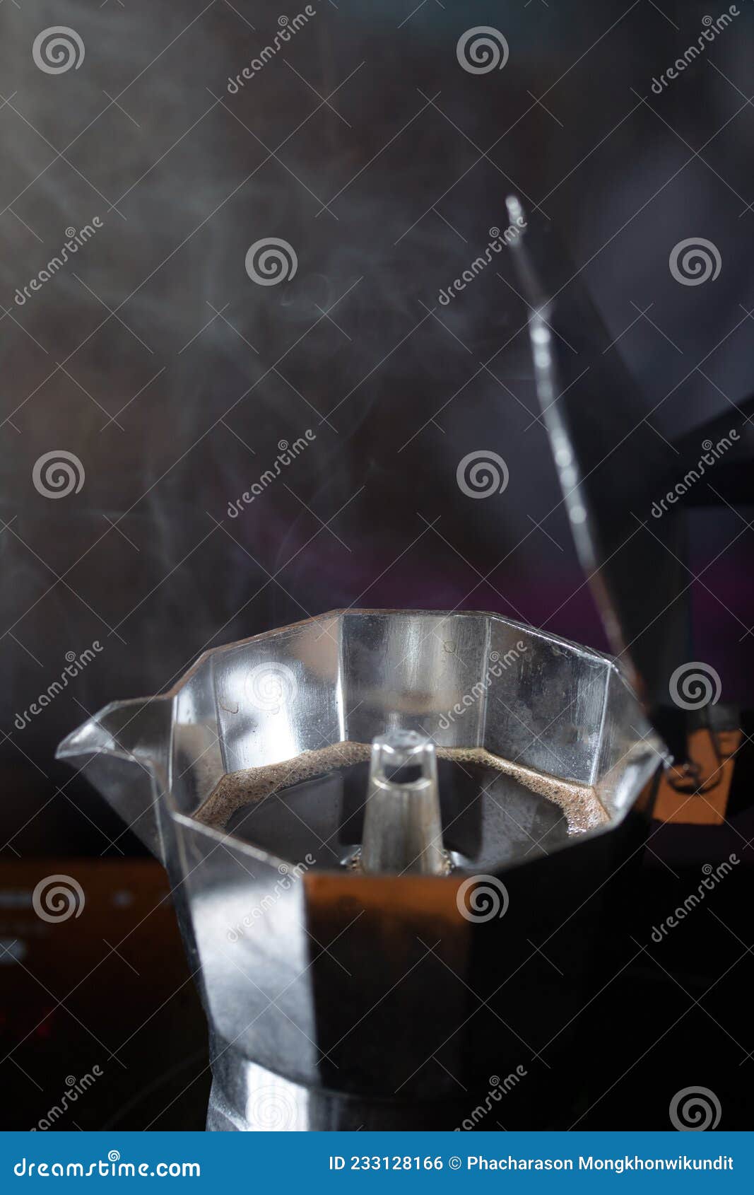 Moka Pot for Making Coffee and Smoke for Fresh Coffee Stock Photo Image of brew, freshness
