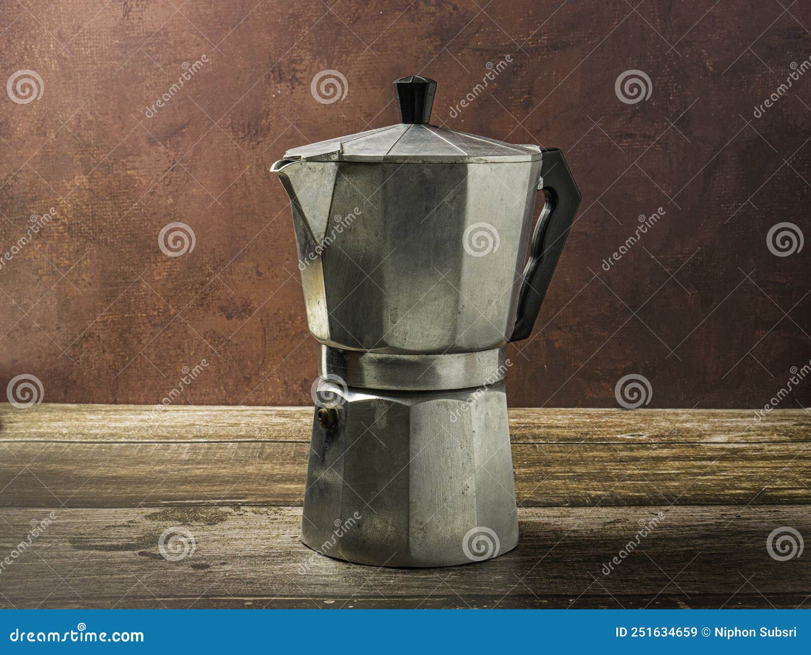 The Moka Pot on Wood Table for Hot Drink Concept Stock Image Image of