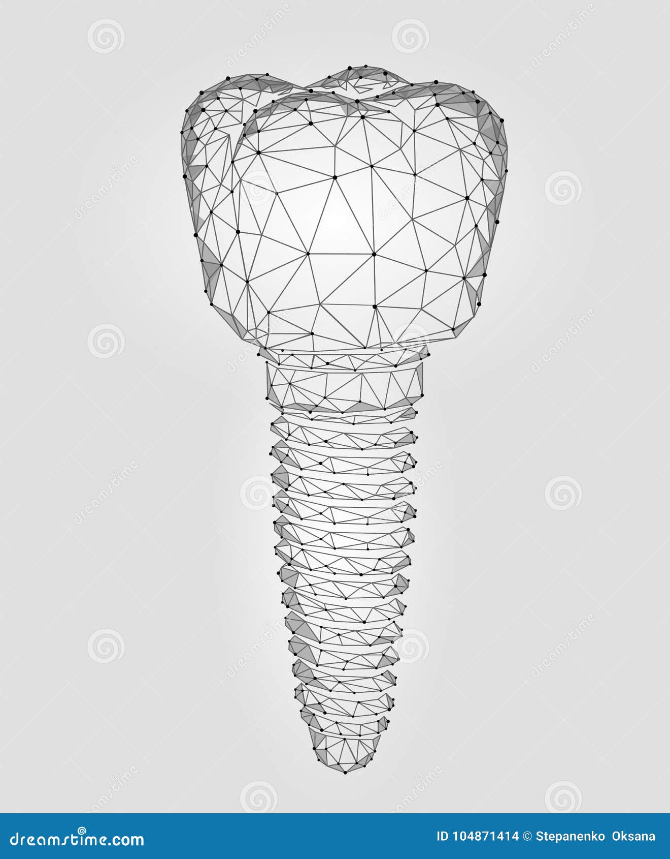 molar tooth dental implant 3d low poly geometric model. dentistry innovation future technology titan metal thread