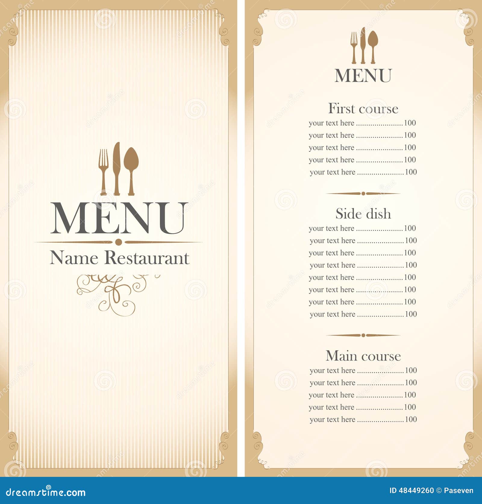 Menu Para O Restaurante Com Tabela De Preços E Toque Ilustração do Vetor -  Ilustração de fundo, forquilha: 88640242