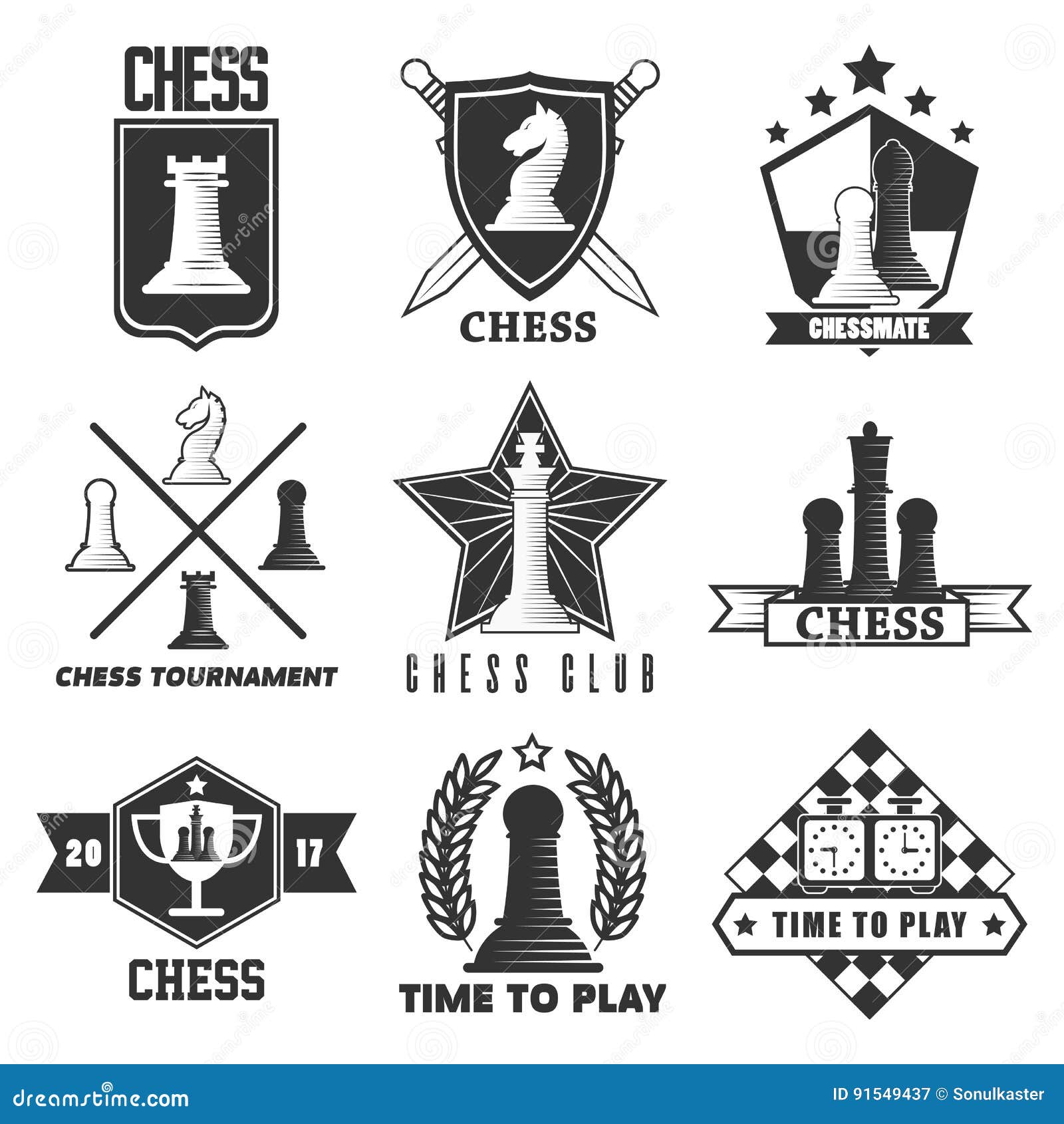Grupo De ícones De Partes De Xadrez E De Logotipos De Clubes De