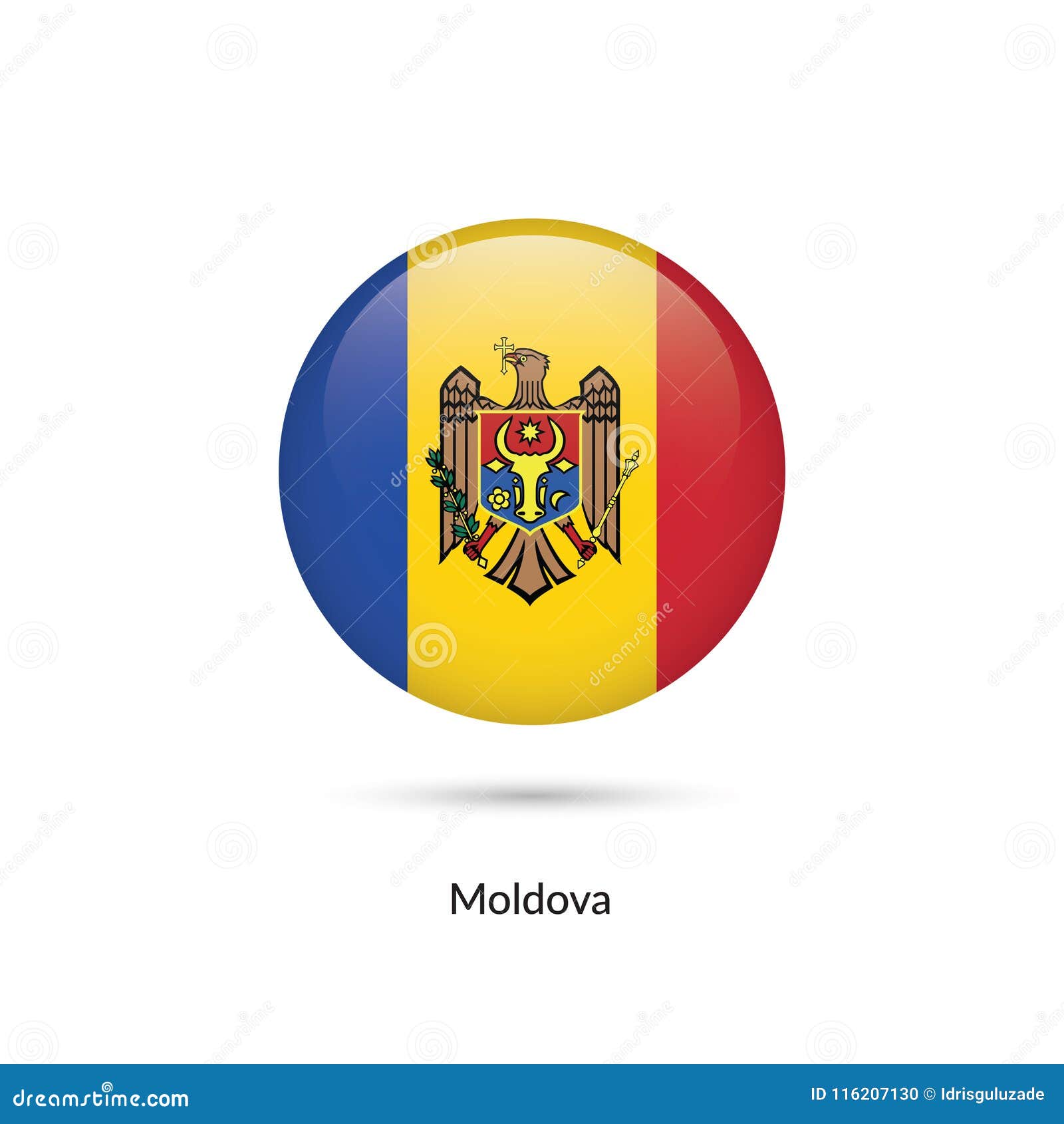 Moldova Flag Round Glossy Button Stock Vector Illustration of