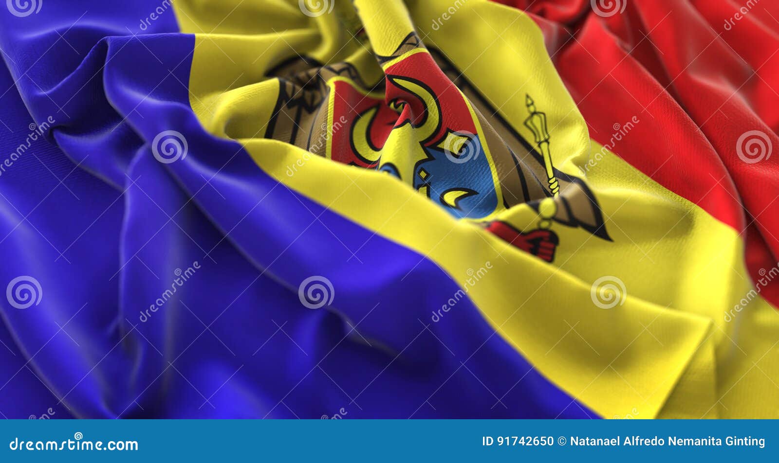 moldova flag ruffled beautifully waving macro close-up shot