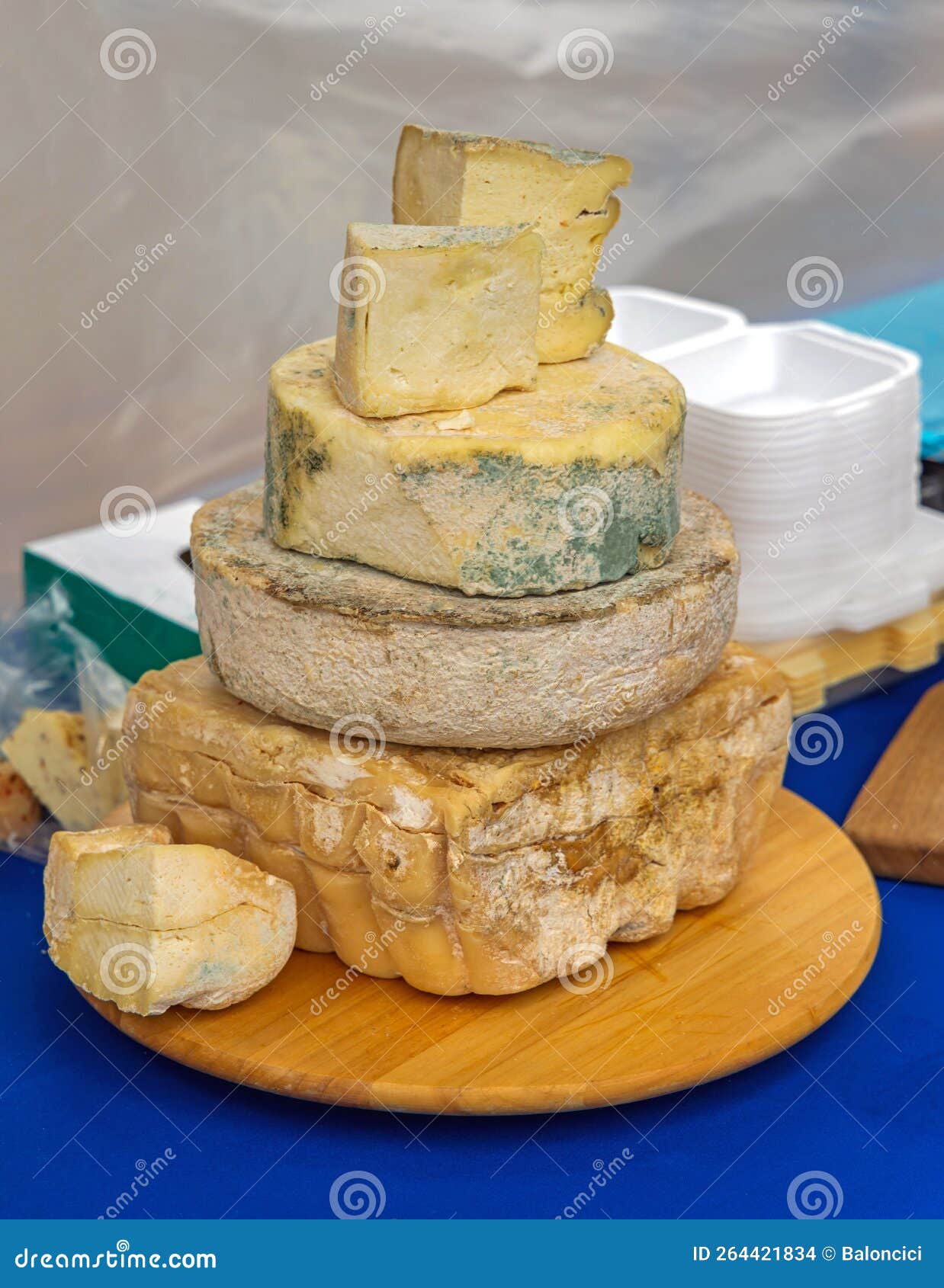 Blue Cheese Wheels Stack stock photo. Image of europe 264421834