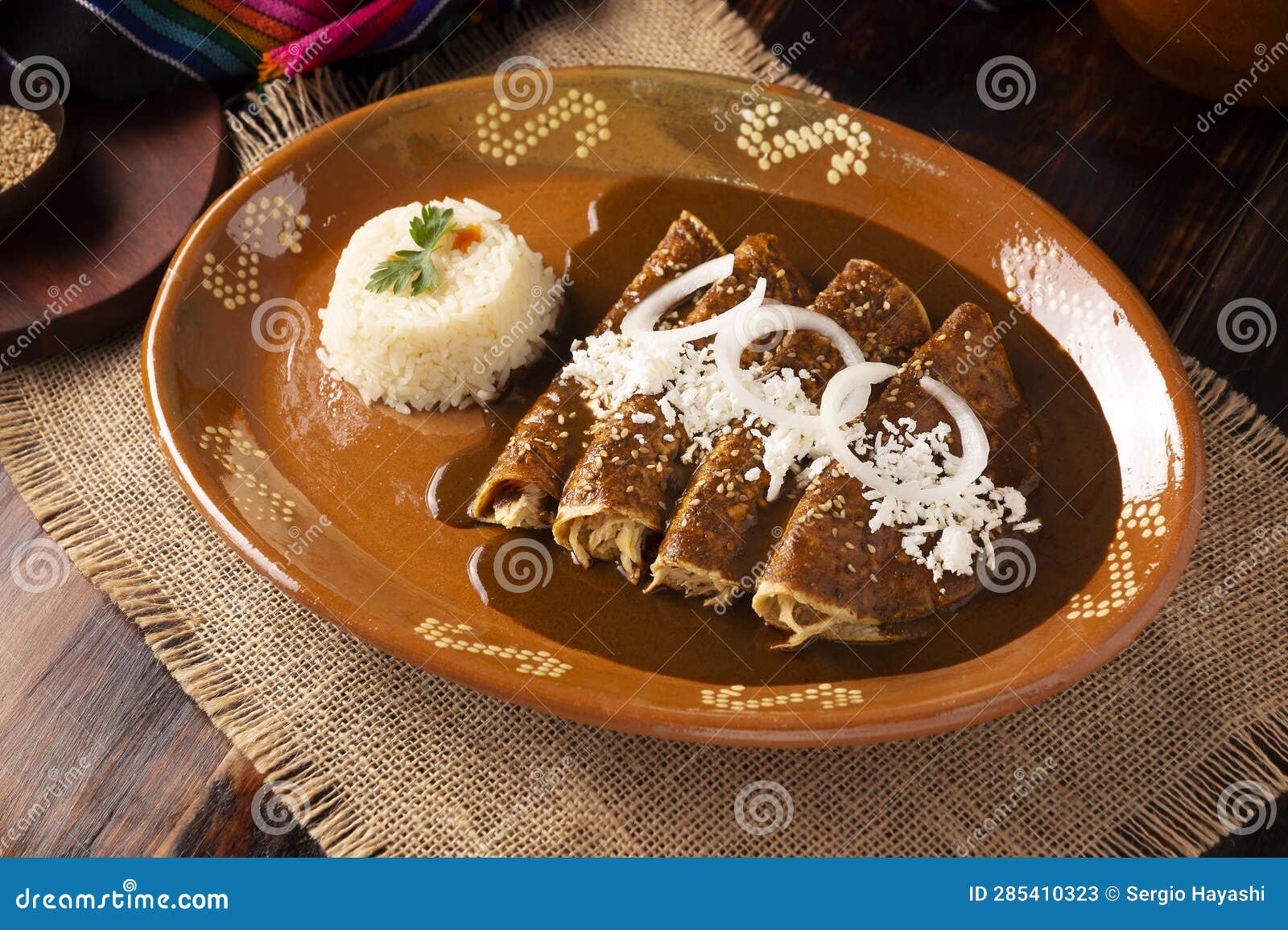 Mole Poblano Enchiladas Mexico Recipe Stock Image Image of sesame