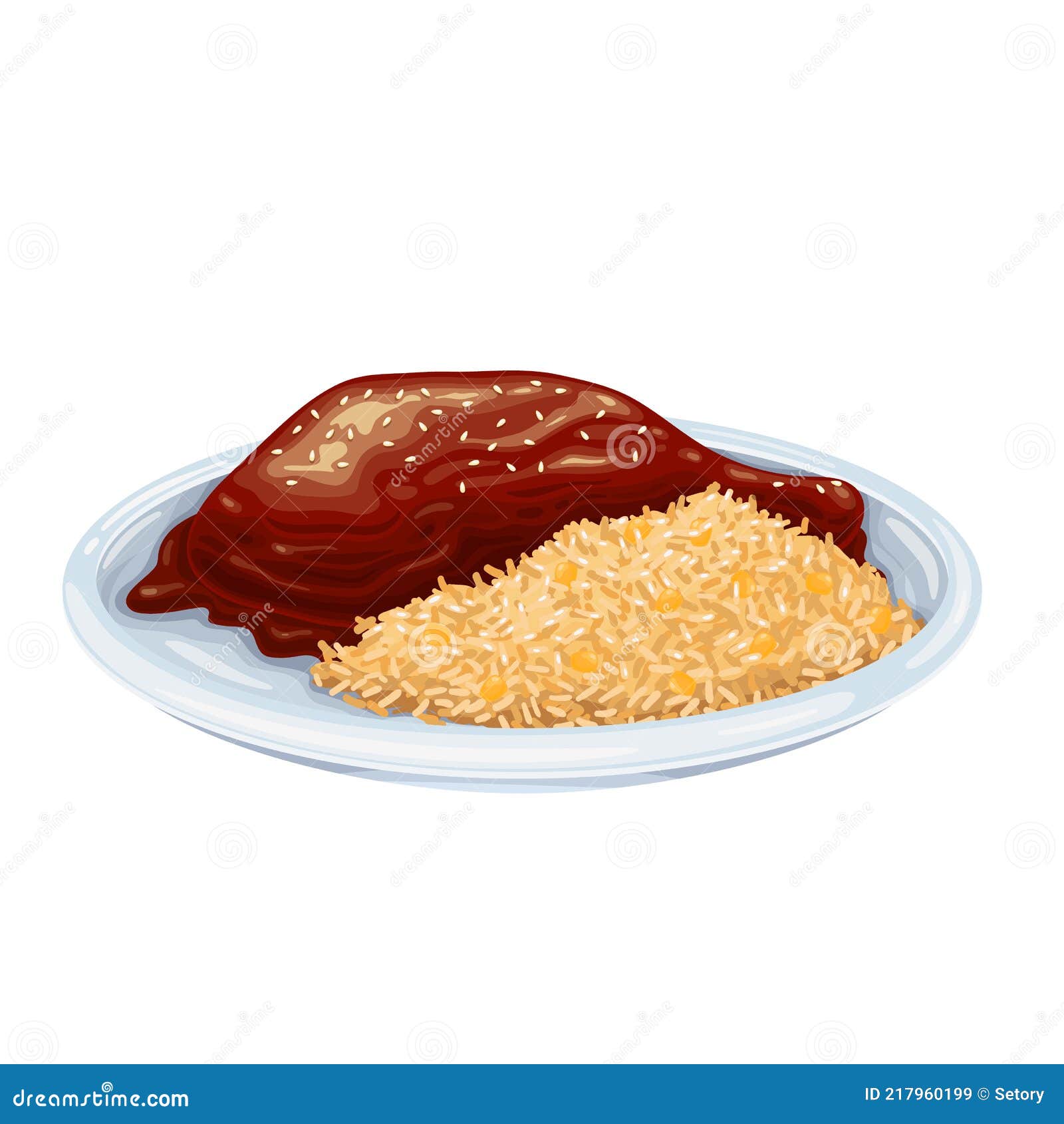 Mole Poblano with rice stock vector. Illustration of gourmet - 217960199