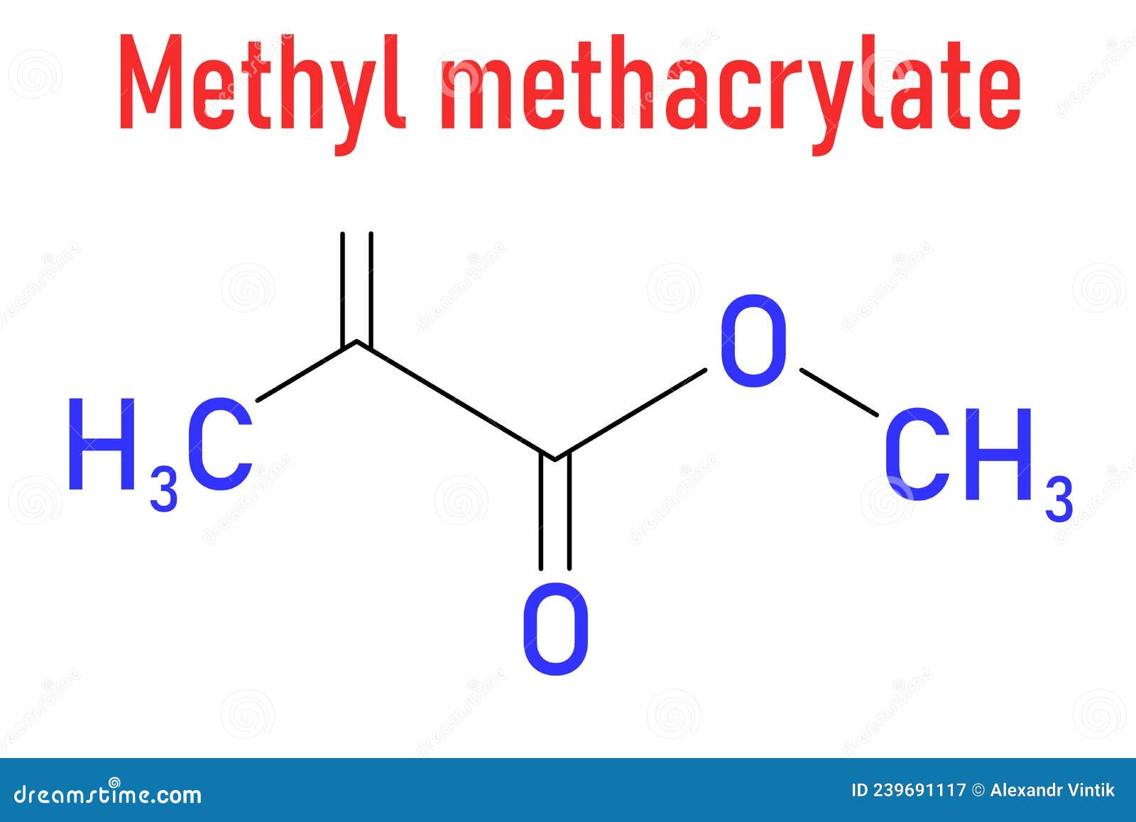 Molecola di metacrilato di metile polimetacrilato o vetro acrilato. formula scheletrica. illustrazione vettoriale