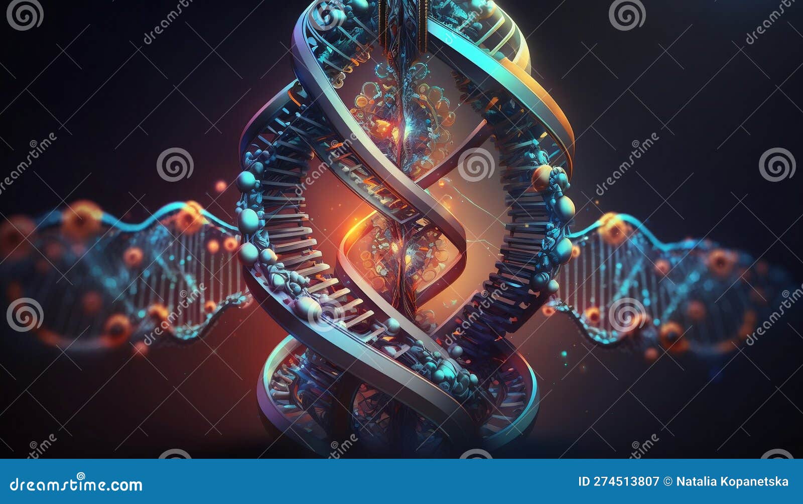 a molecula dna structure on a dark background.