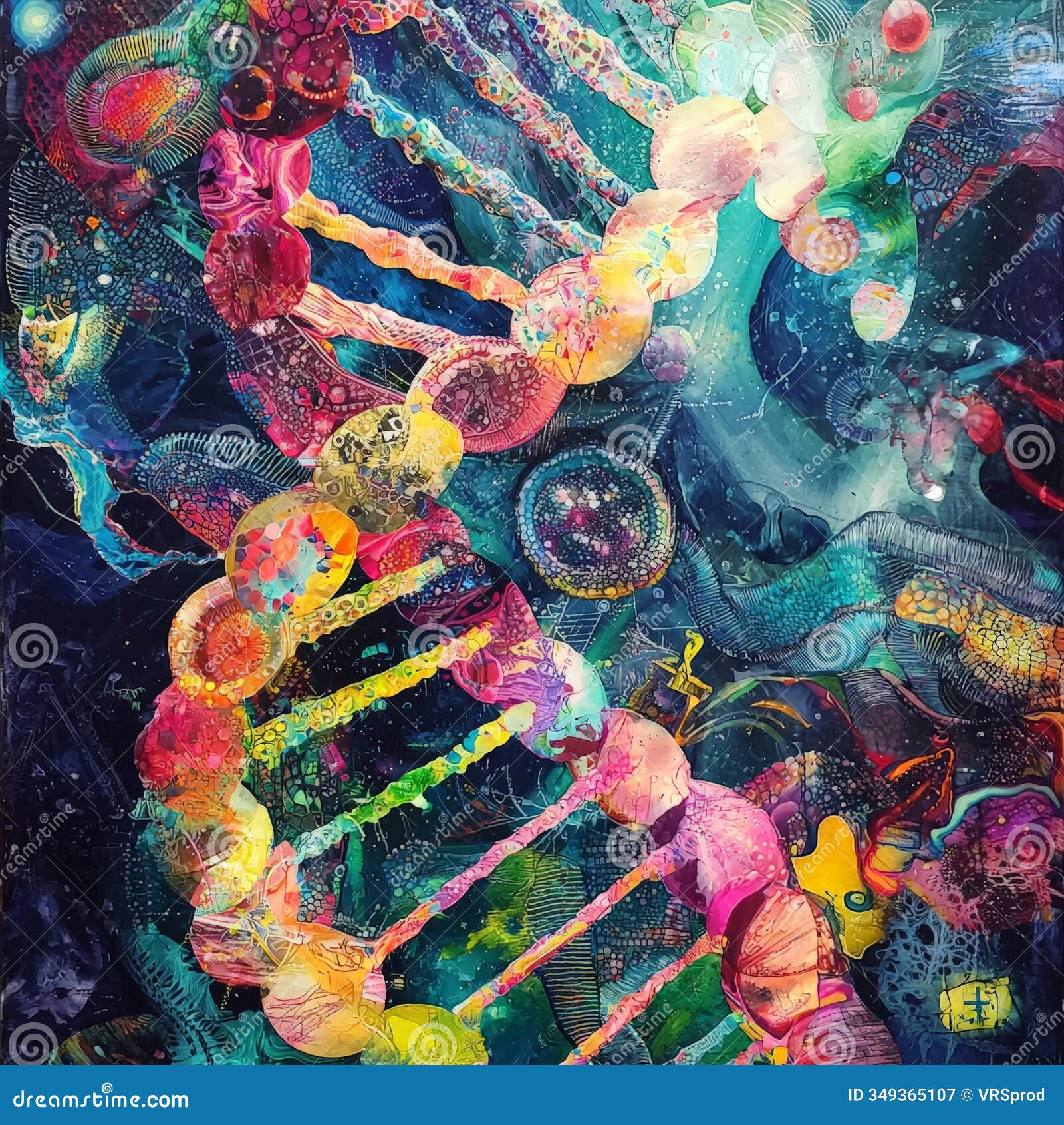 molecular-inspired abstract dna strands with psychedelic colors
