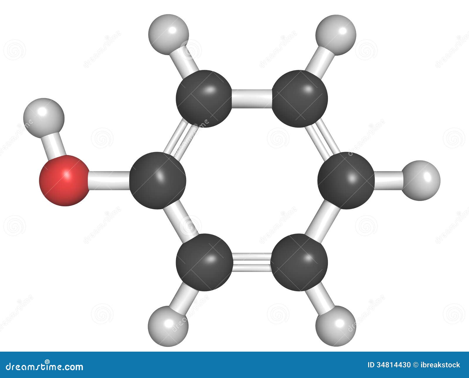 Molecular model of phenol stock illustration. Illustration of chemical