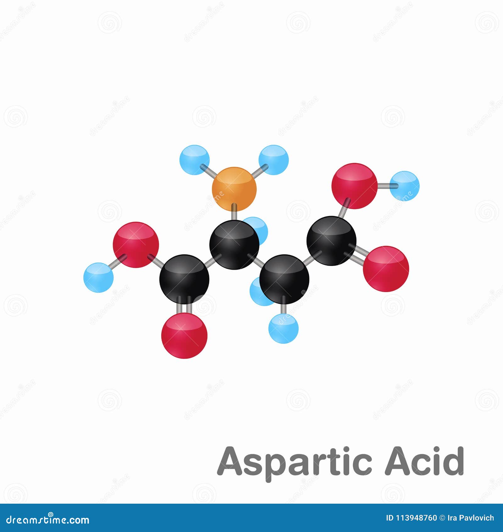 Aspartic Acid (Asp, D) Amino Acid Molecule. (Chemical Formula C4H7NO4 ...