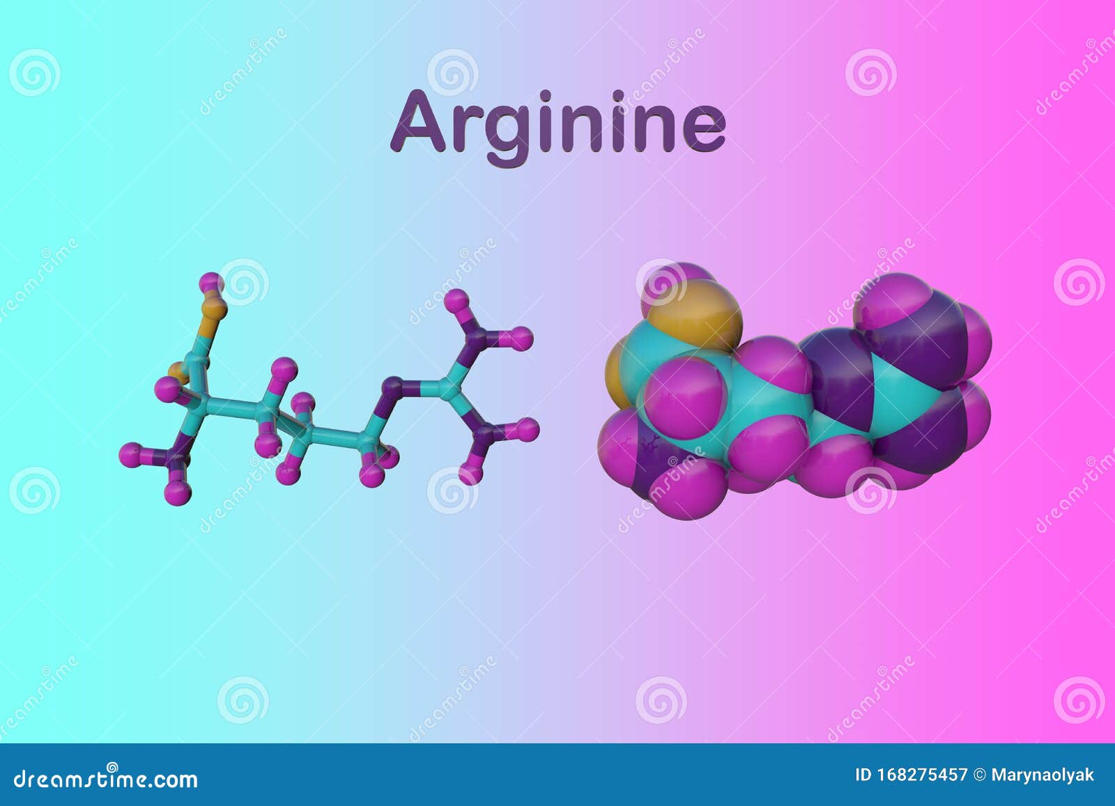 molecular structure of arginine, an essential amino acid used in the biosynthesis of proteins. medical background
