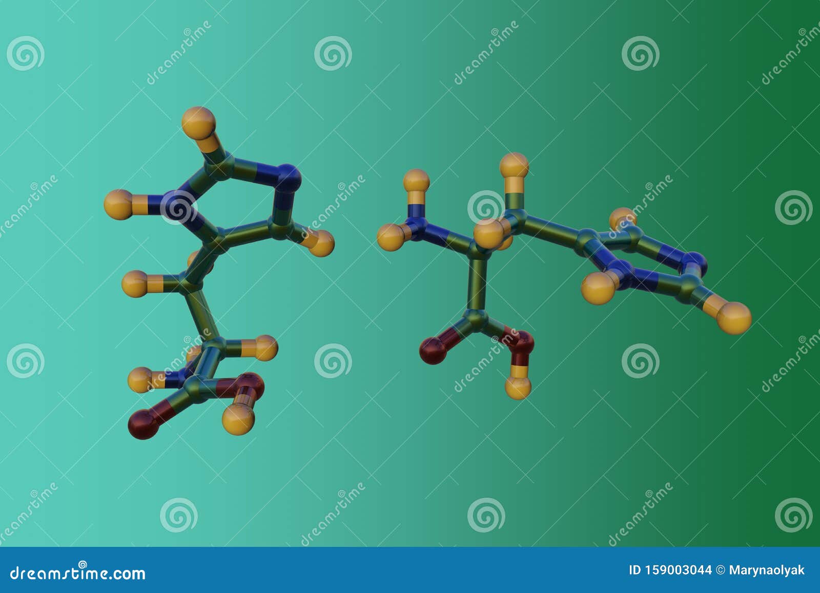 molecular structure of l-histidine or histidine, an essential amino acid in human. it is used in the biosynthesis of