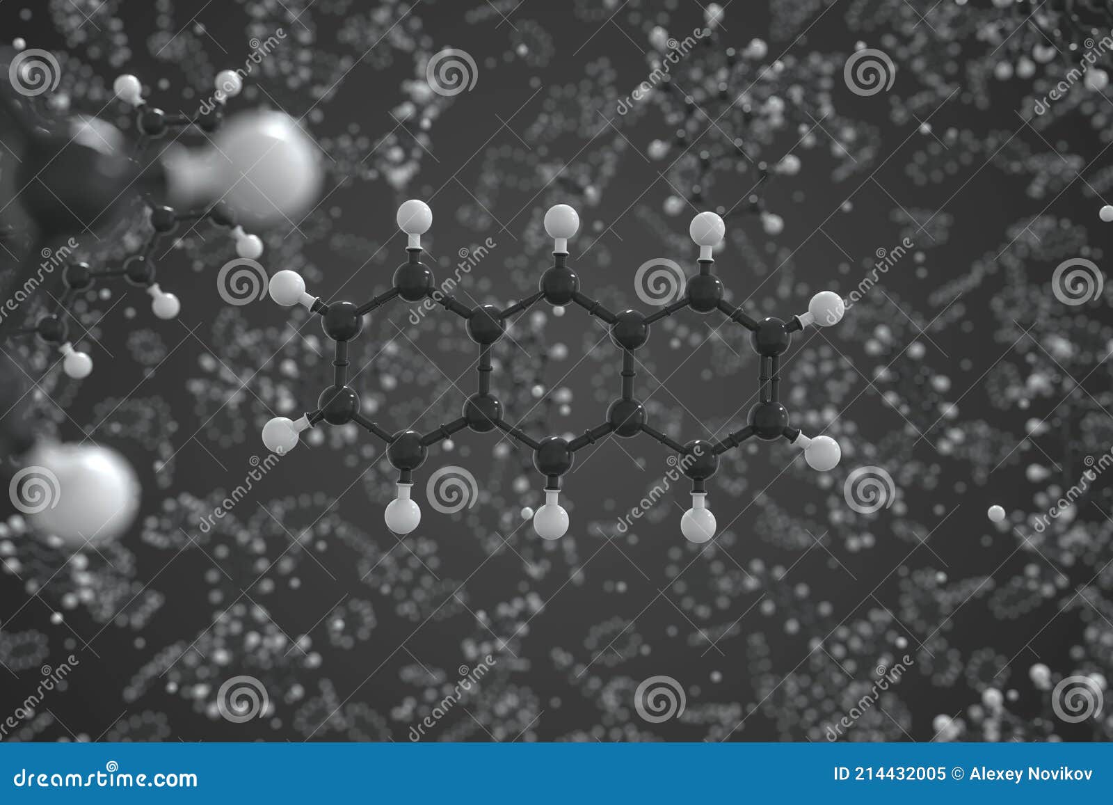 molecule of anthracene, ball-and-stick molecular model. science related 3d rendering