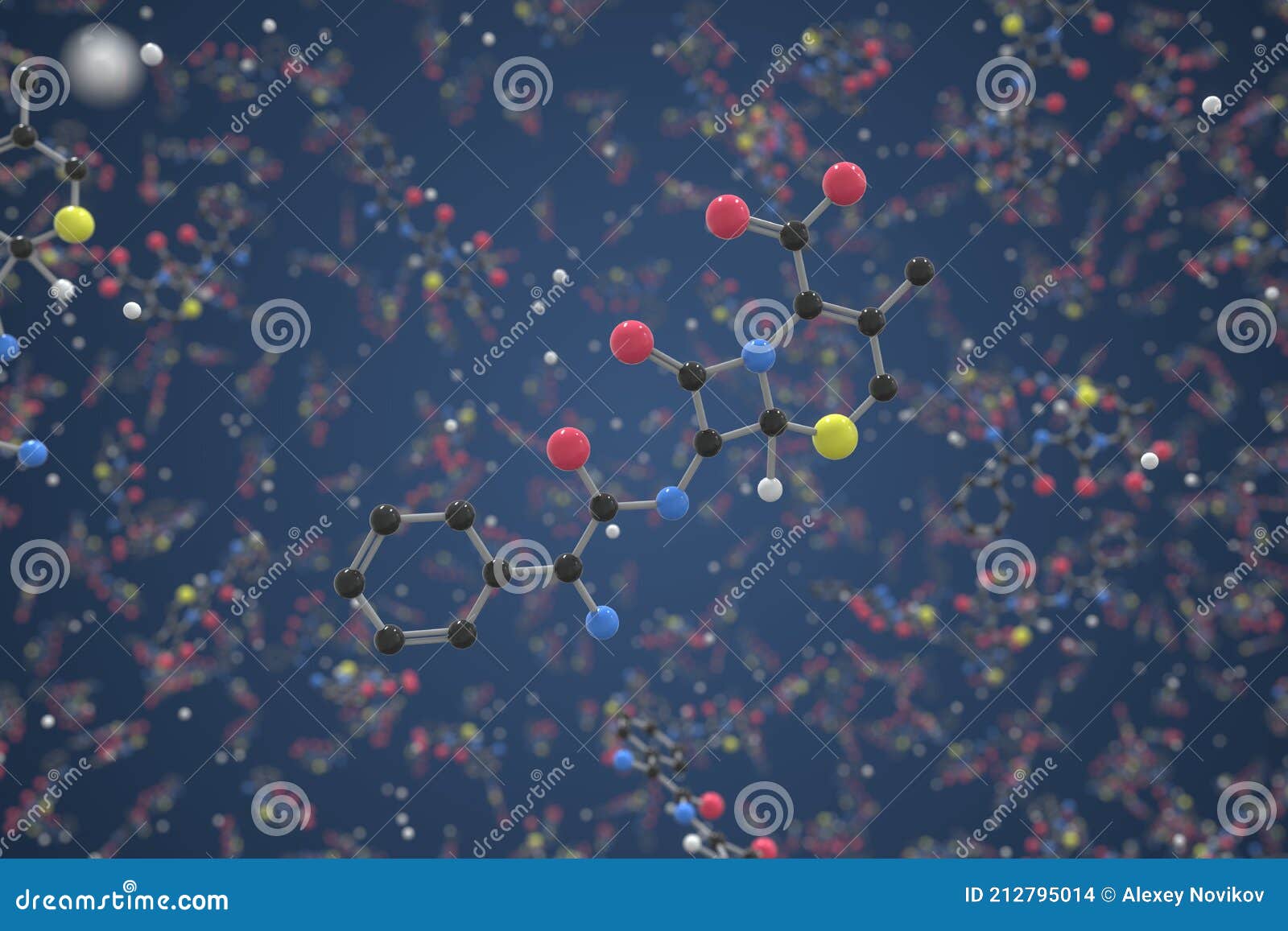 molecule of cefalexin. molecular model, science related 3d rendering